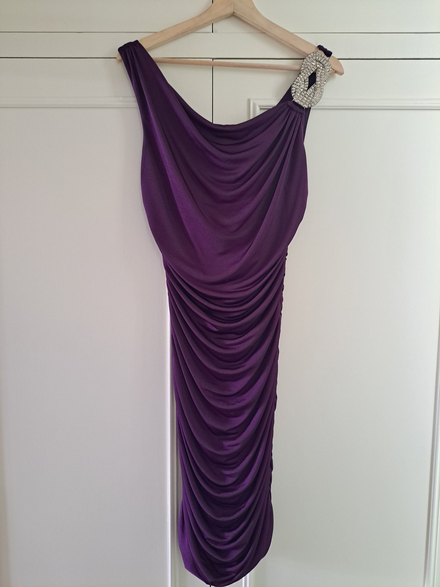 Star by Julien Macdonald Purple One Shoulder Ruched Midi Dress Size 10