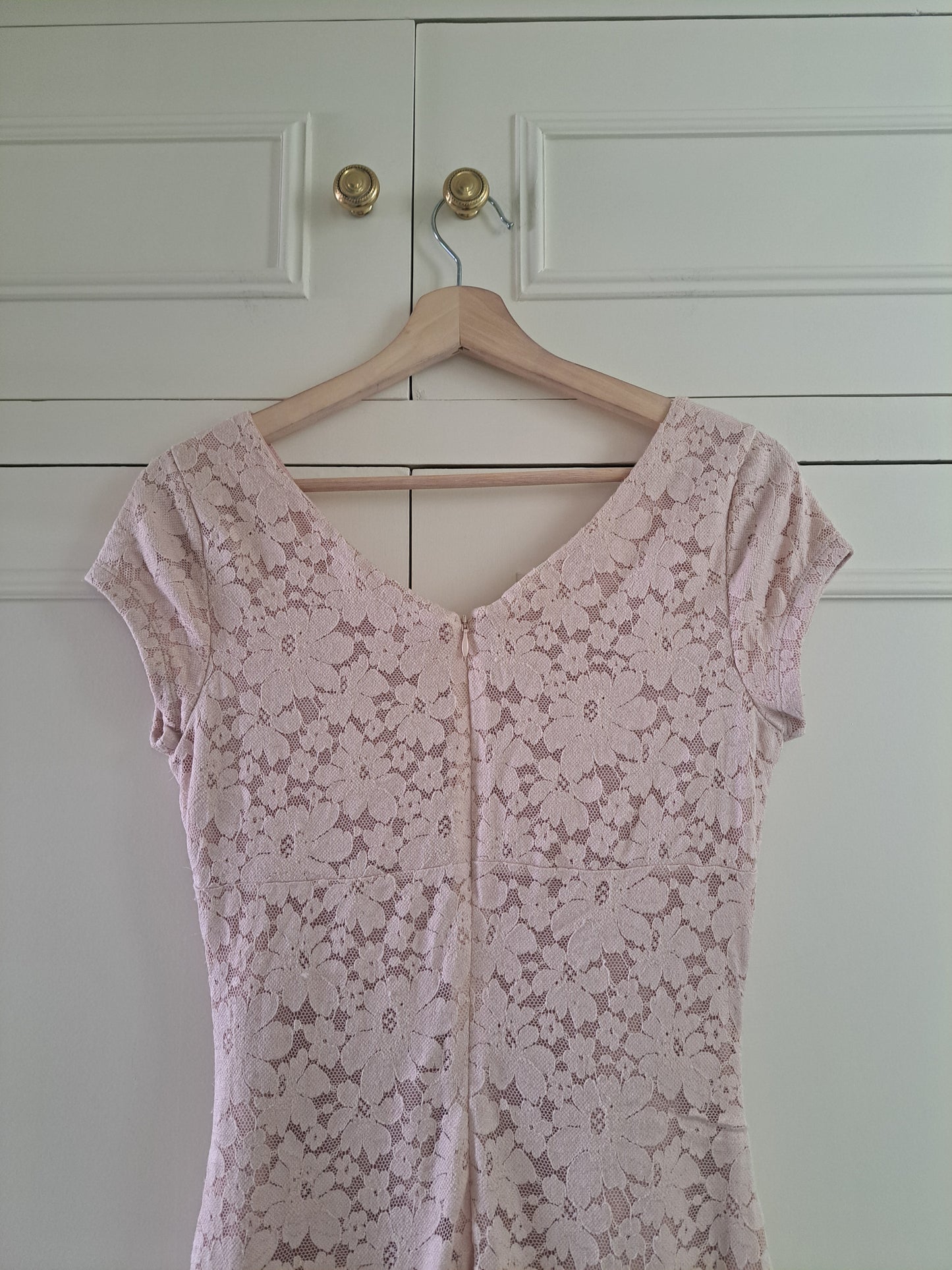 Laura Ashley Blush Pink Lace Dress UK 8 Ruched Midi Occasion Dress