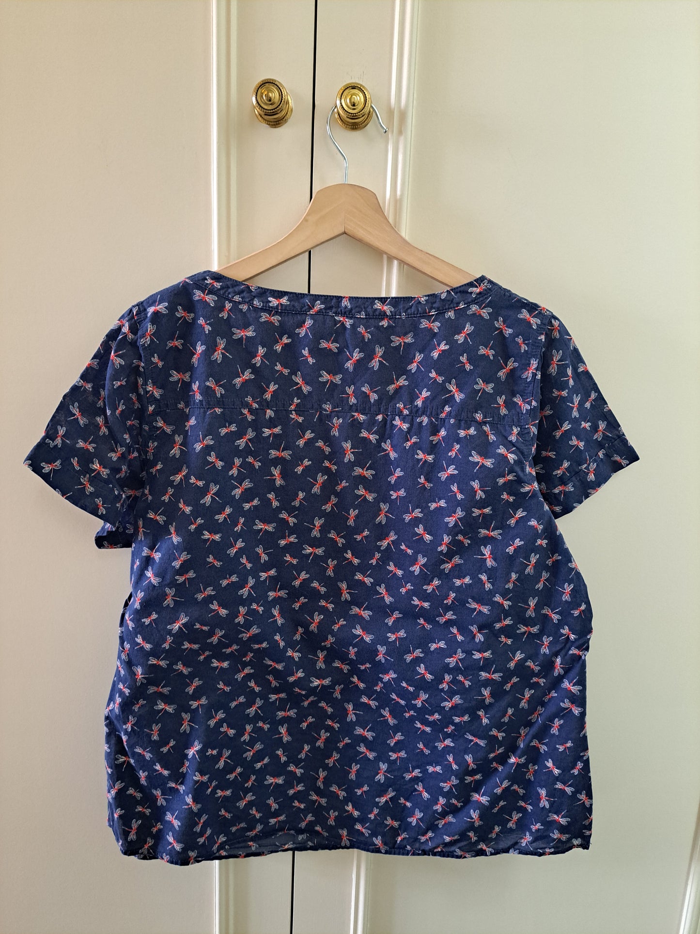 M&S Woman Dragonfly Print Blouse Size 16 Navy Short Sleeve Top