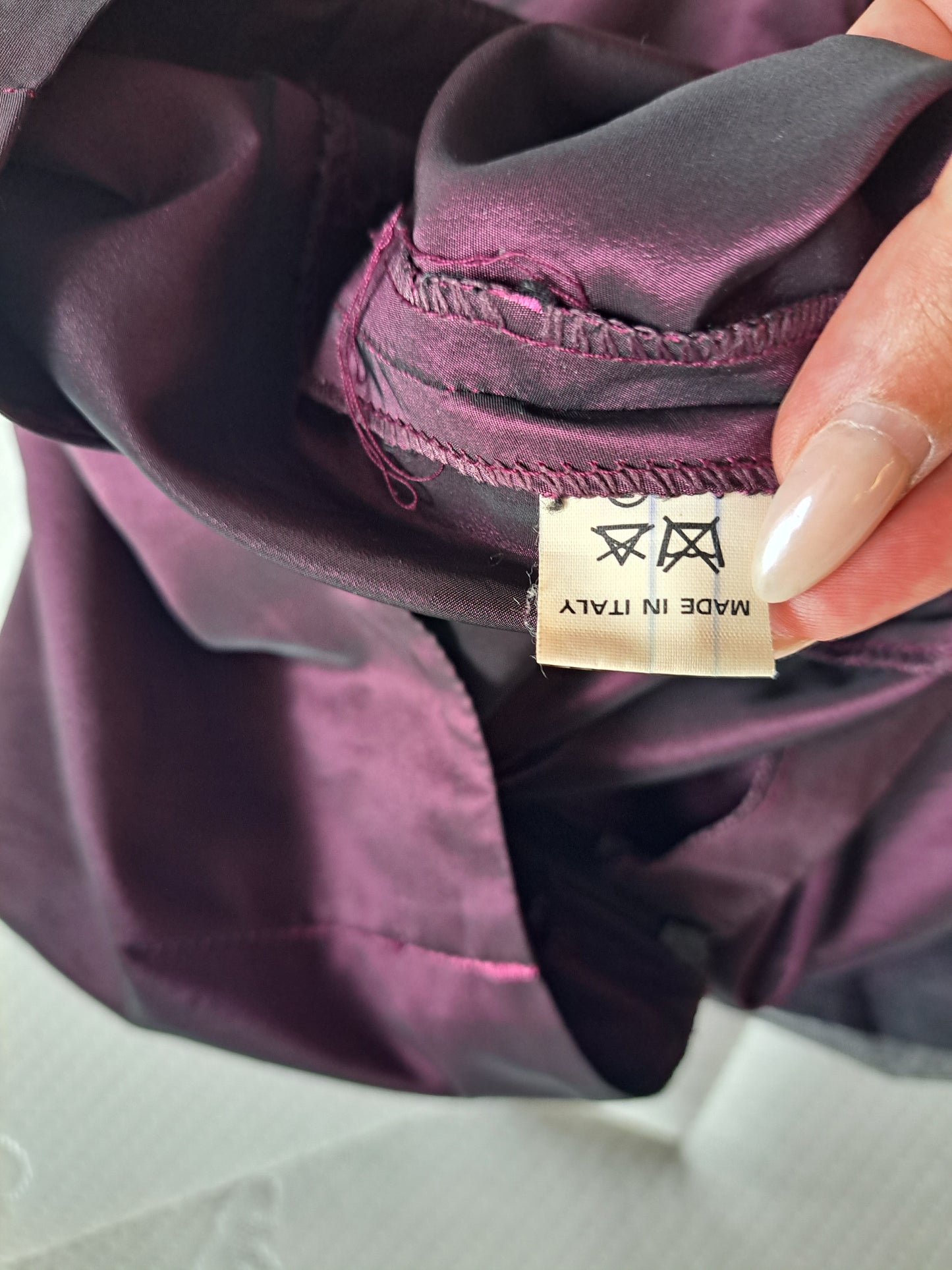 Le Complici Purple Satin A-Line Midi Skirt Size S Floral Appliqué Made in Italy