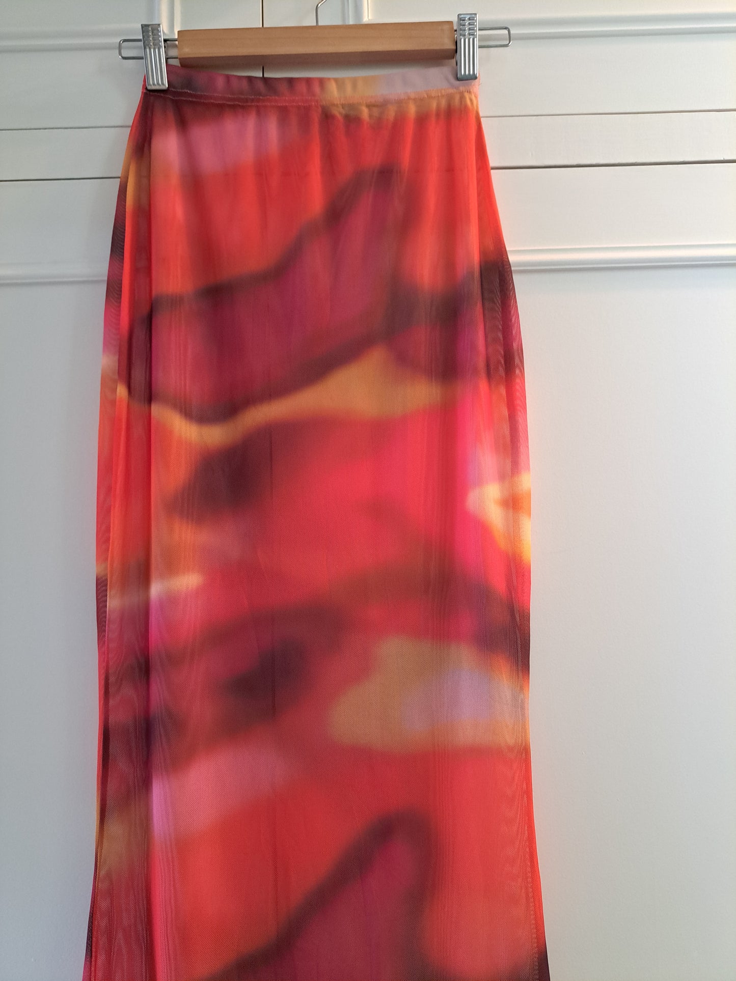 Mesh Maxi Skirt Abstract Print Pink Orange Size 6