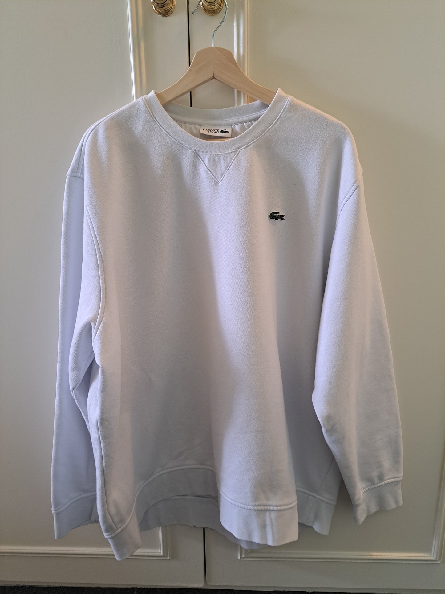 Lacoste Sport White Sweatshirt Crew Neck Logo Casual Tennis Minimalist Unisex