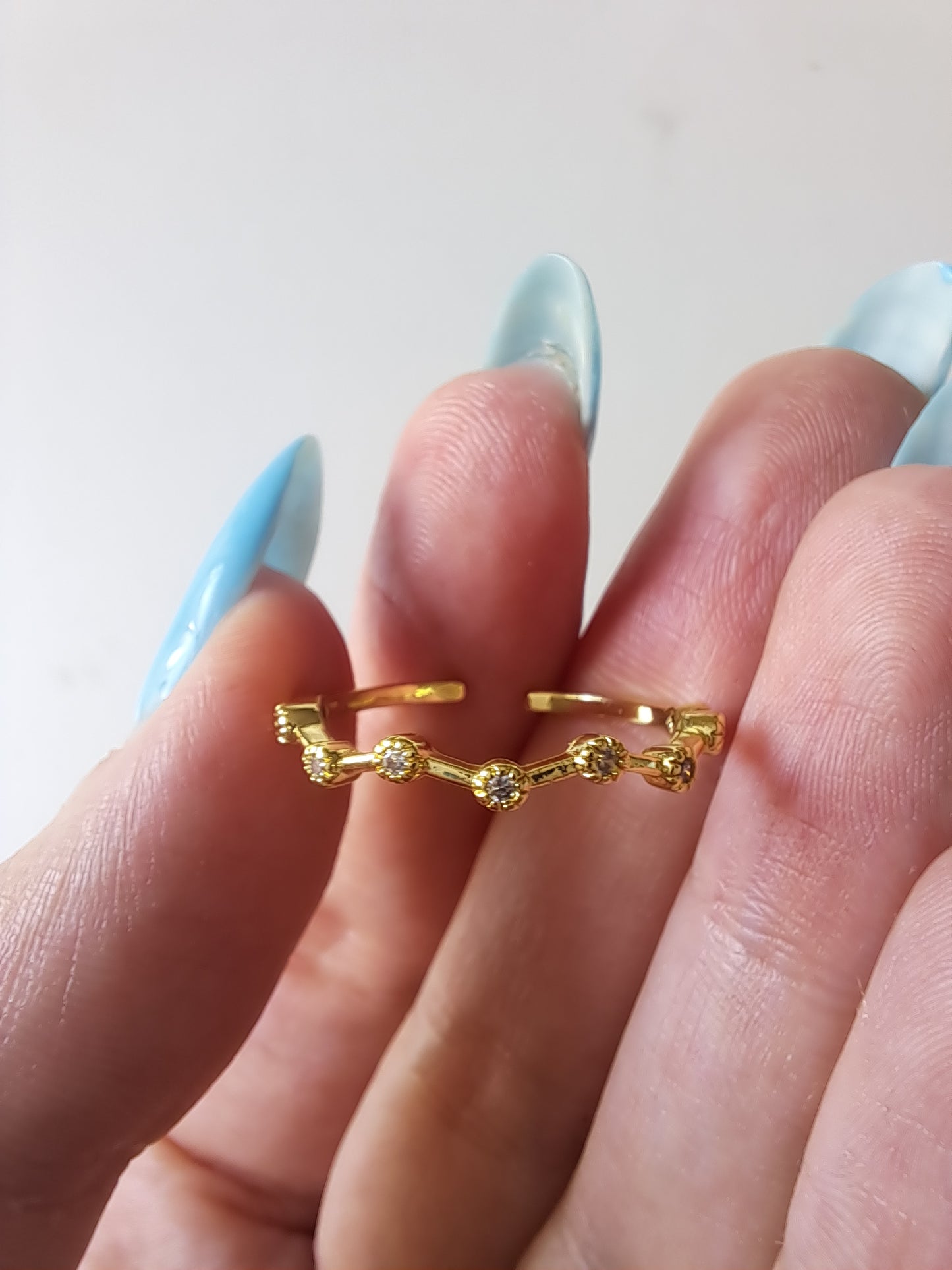 Gold Tone Adjustable CZ Ring Cubic Zirconia Dainty Open Ring