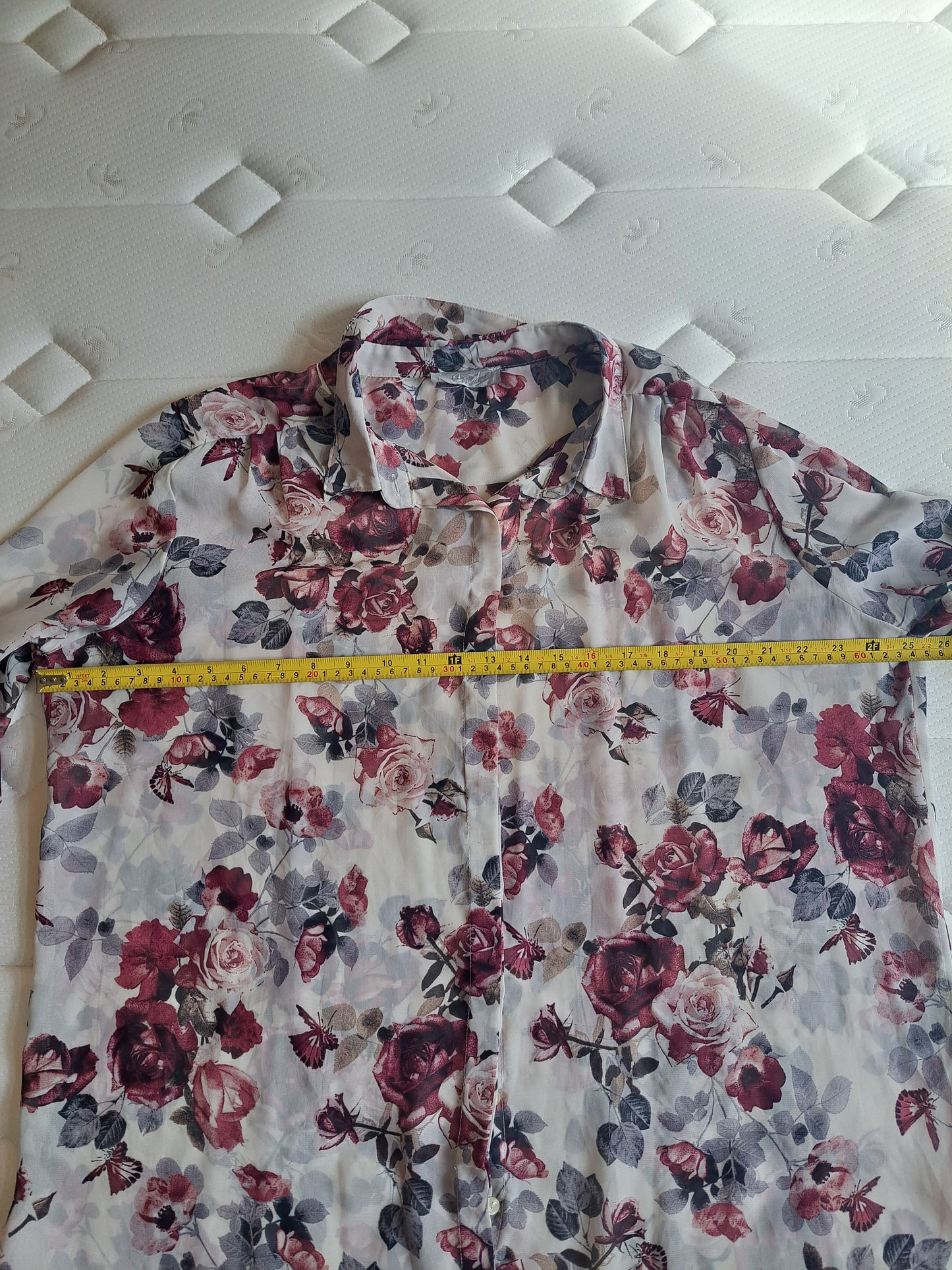 K&D Floral Chiffon Blouse Size 20 Sheer Rose Print Longline Top