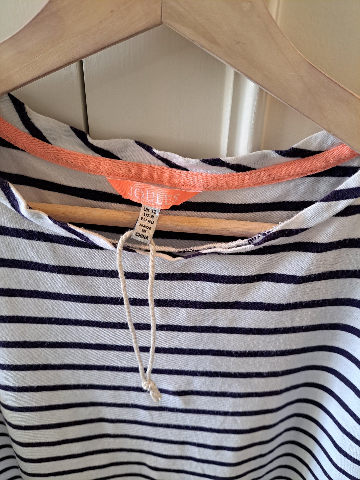 Joules Navy & White Stripe T-Shirt UK 12 Casual Breton Top