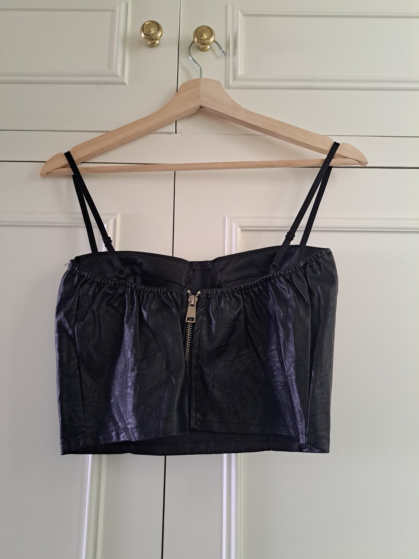 Black Faux Leather Corset Crop Top Bustier Cami Y2K Going Out Top