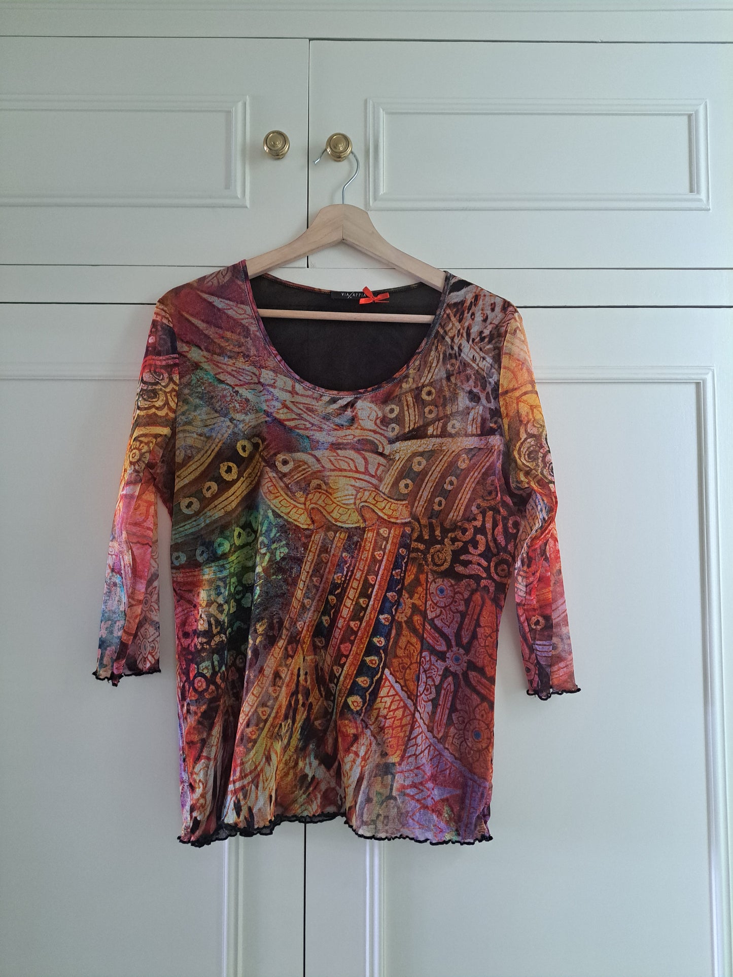 Via Appia Abstract Mesh Top UK 10-12 Sheer Stretch Printed Long Sleeve To