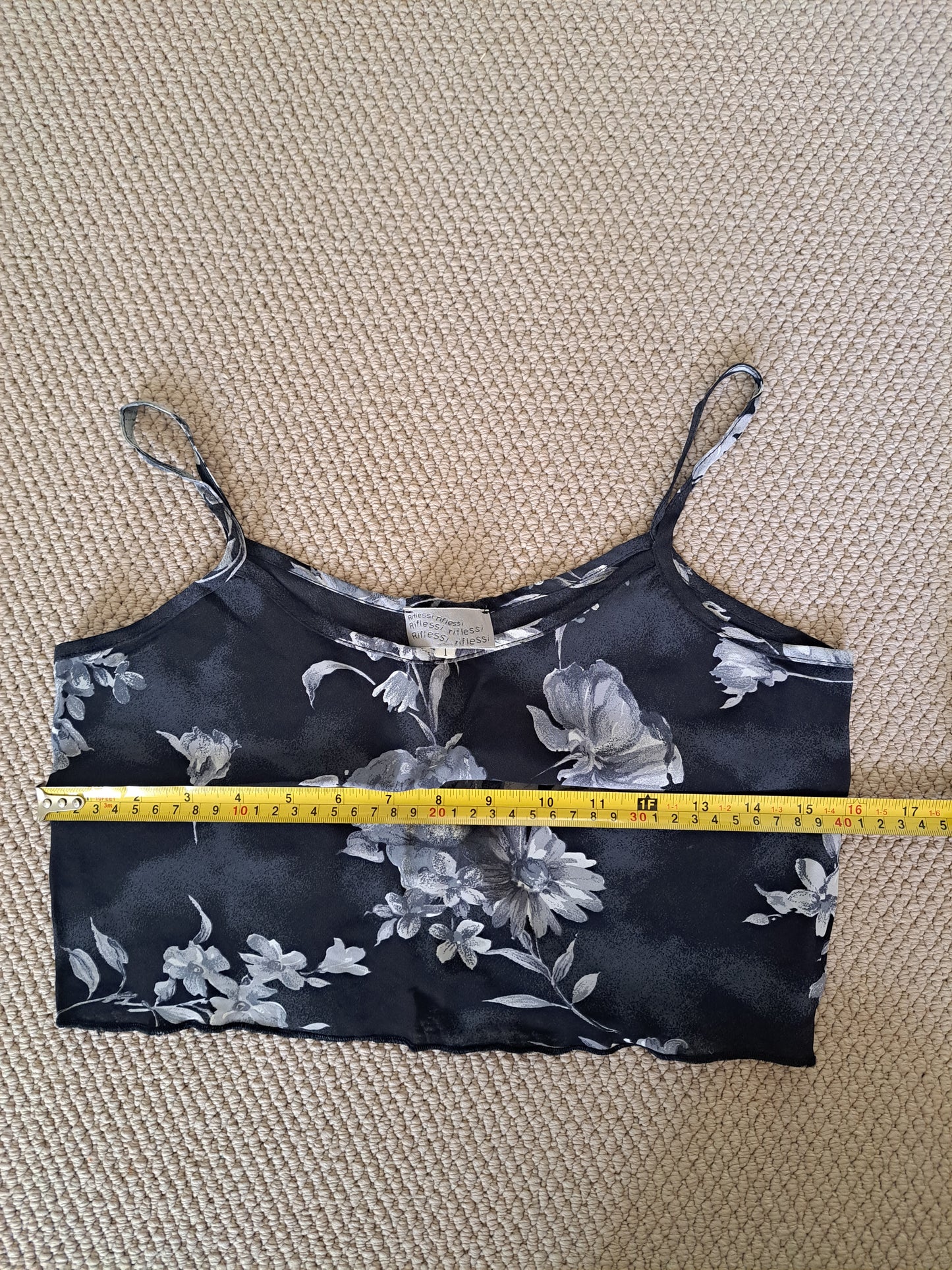 Riflessi Floral Cami Top Black Sheer Strappy Summer Top