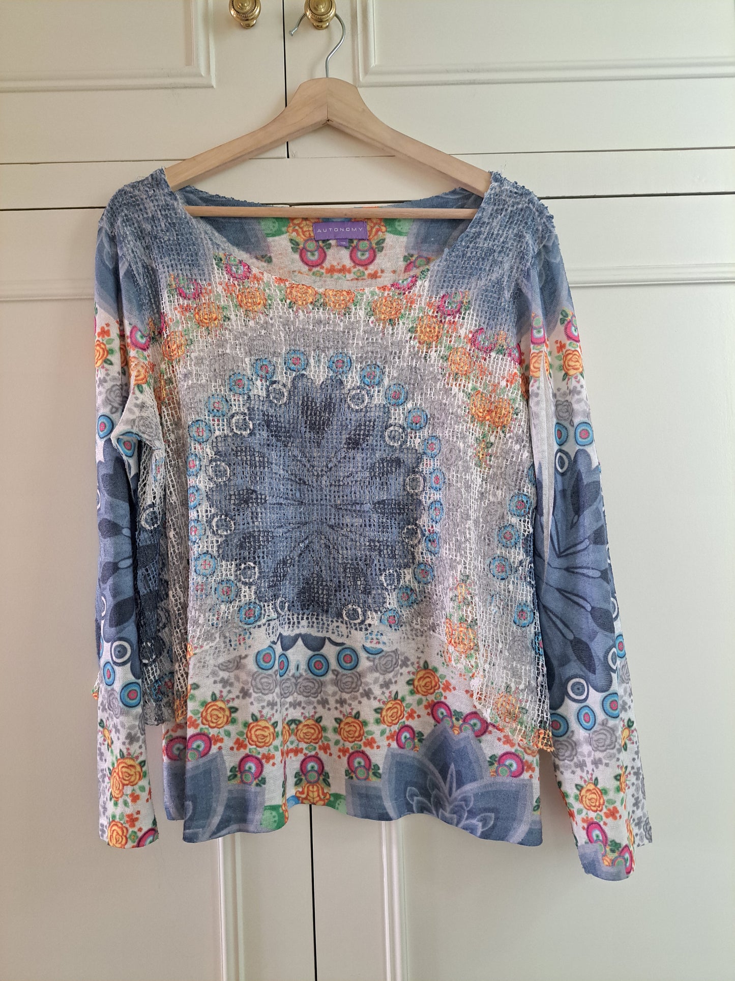 Autonomy Printed Knit Top Size 12 Boho Mandala Long Sleeve Top