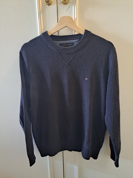 Tommy Hilfiger Crew Neck Jumper Grey Cotton Knit Size M