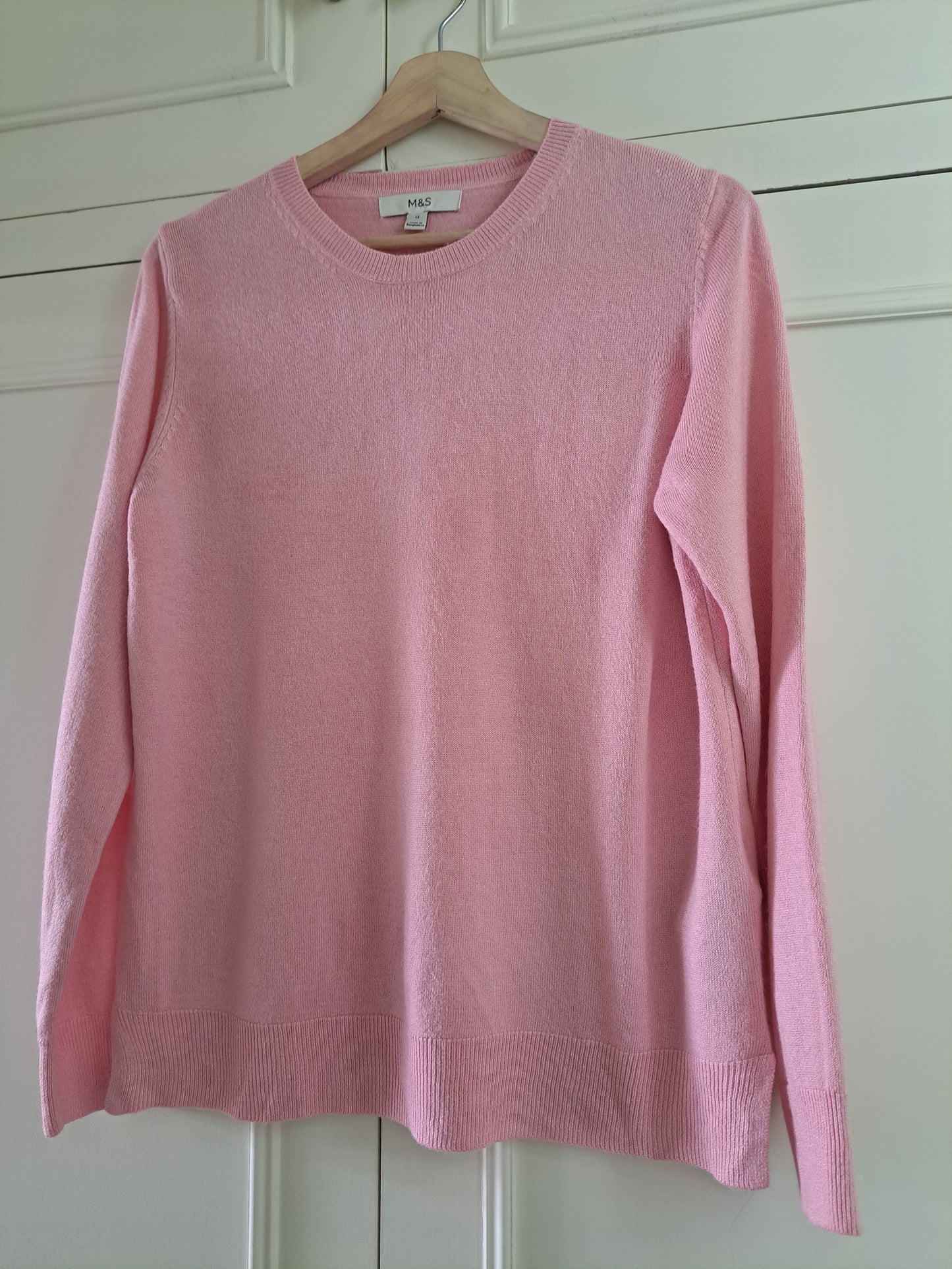 M&S Pink Crew Neck Jumper Size 12 Lightweight Knit Soft Touch Sweater