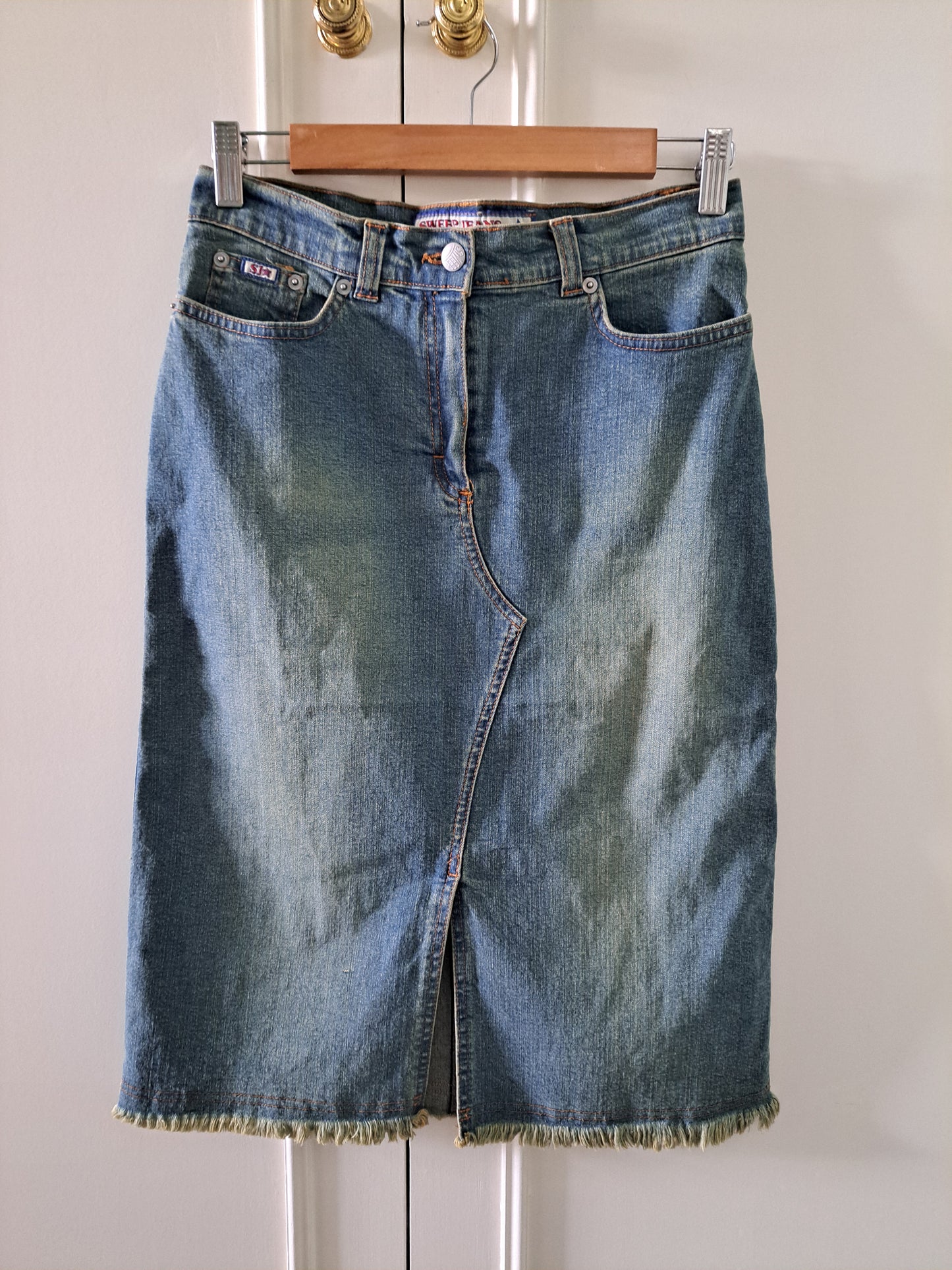 Sweep Jeans Denim Midi Skirt Made in Italy Size 32 Blue Jean Skirt