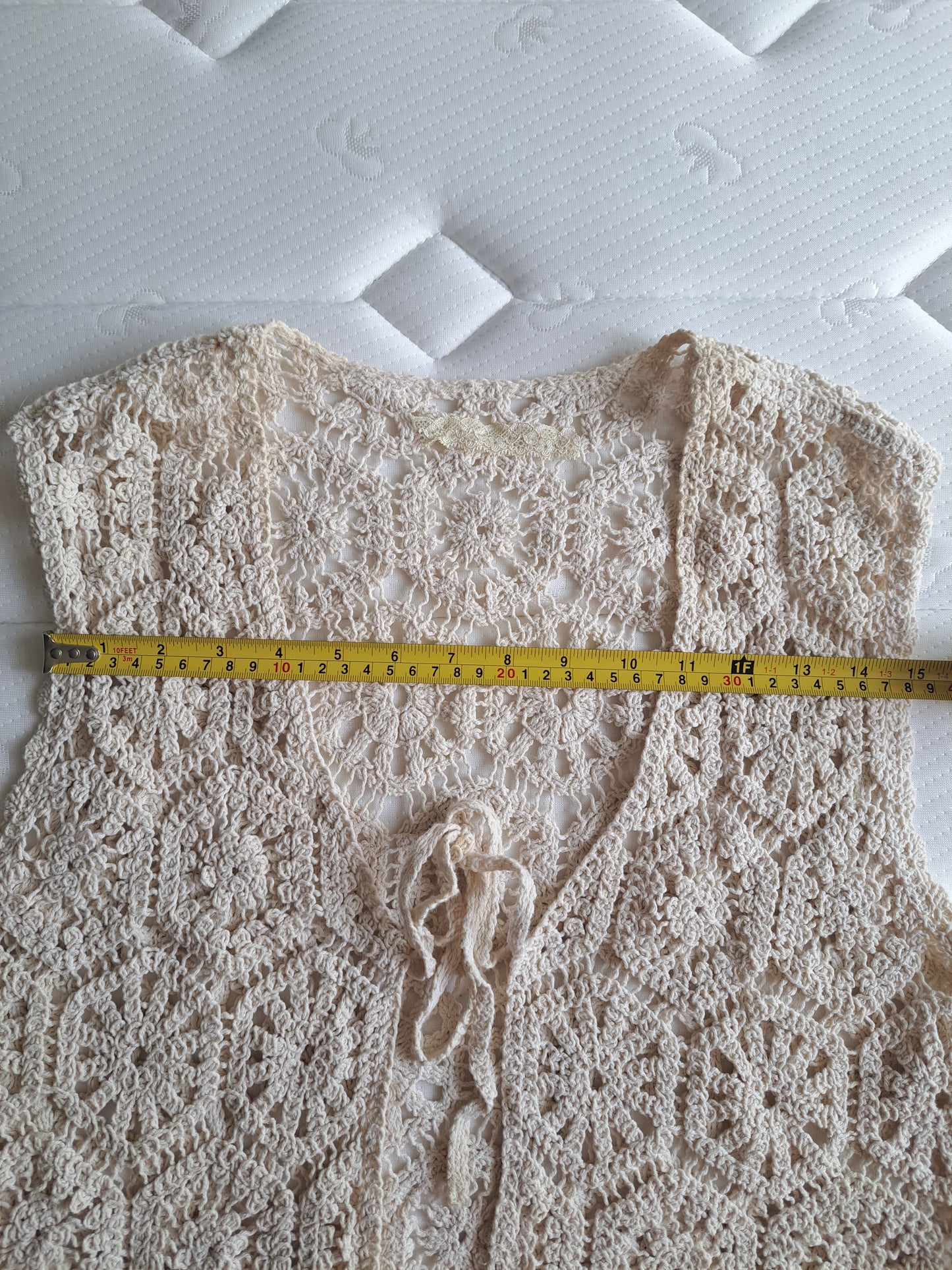 Cream Crochet Knit Waistcoat Boho Festival Open Front Vest