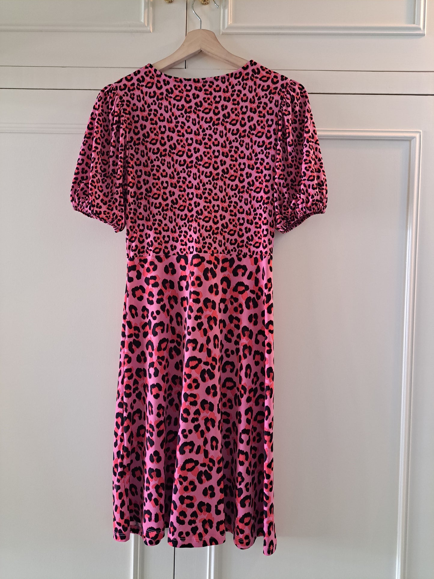 Lipsy Pink Leopard Print Midi Dress Short Sleeve Skater Dress Size 8