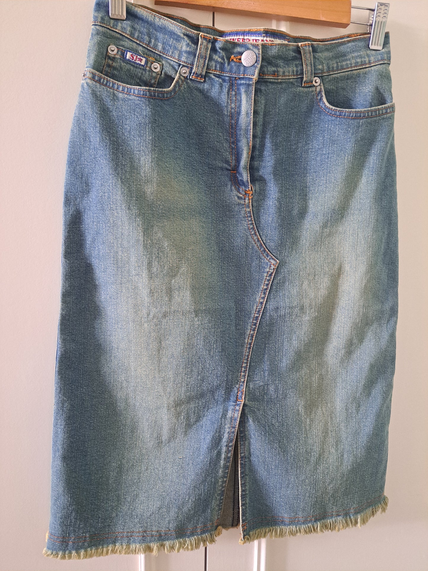 Sweep Jeans Denim Midi Skirt Made in Italy Size 32 Blue Jean Skirt
