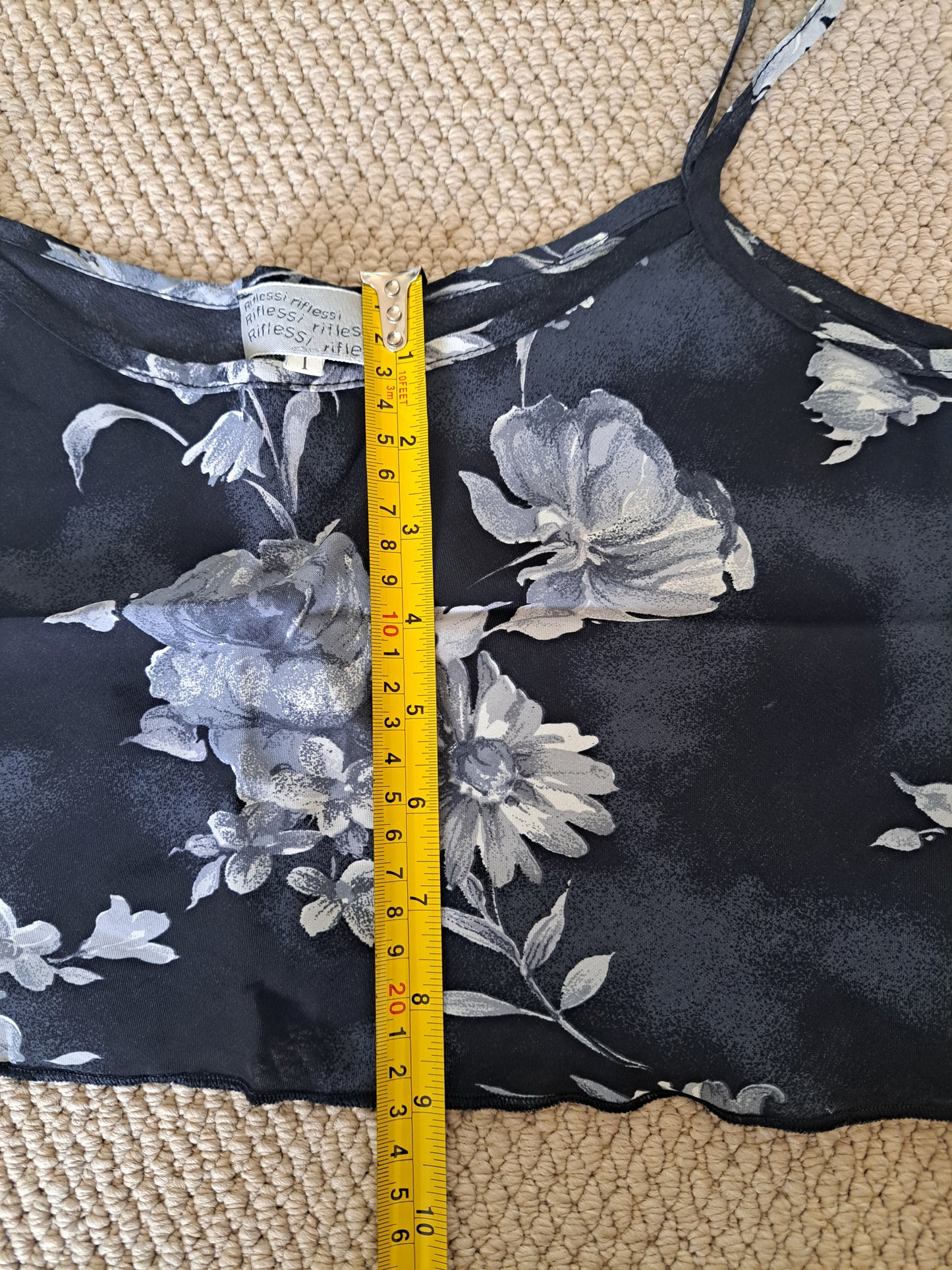 Riflessi Floral Cami Top Black Sheer Strappy Summer Top