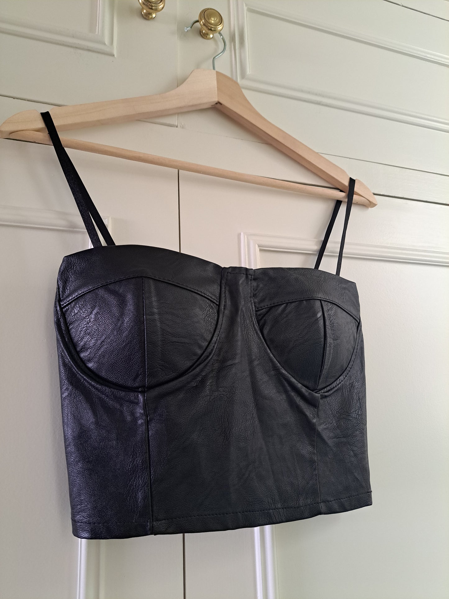 Black Faux Leather Corset Crop Top Bustier Cami Y2K Going Out Top