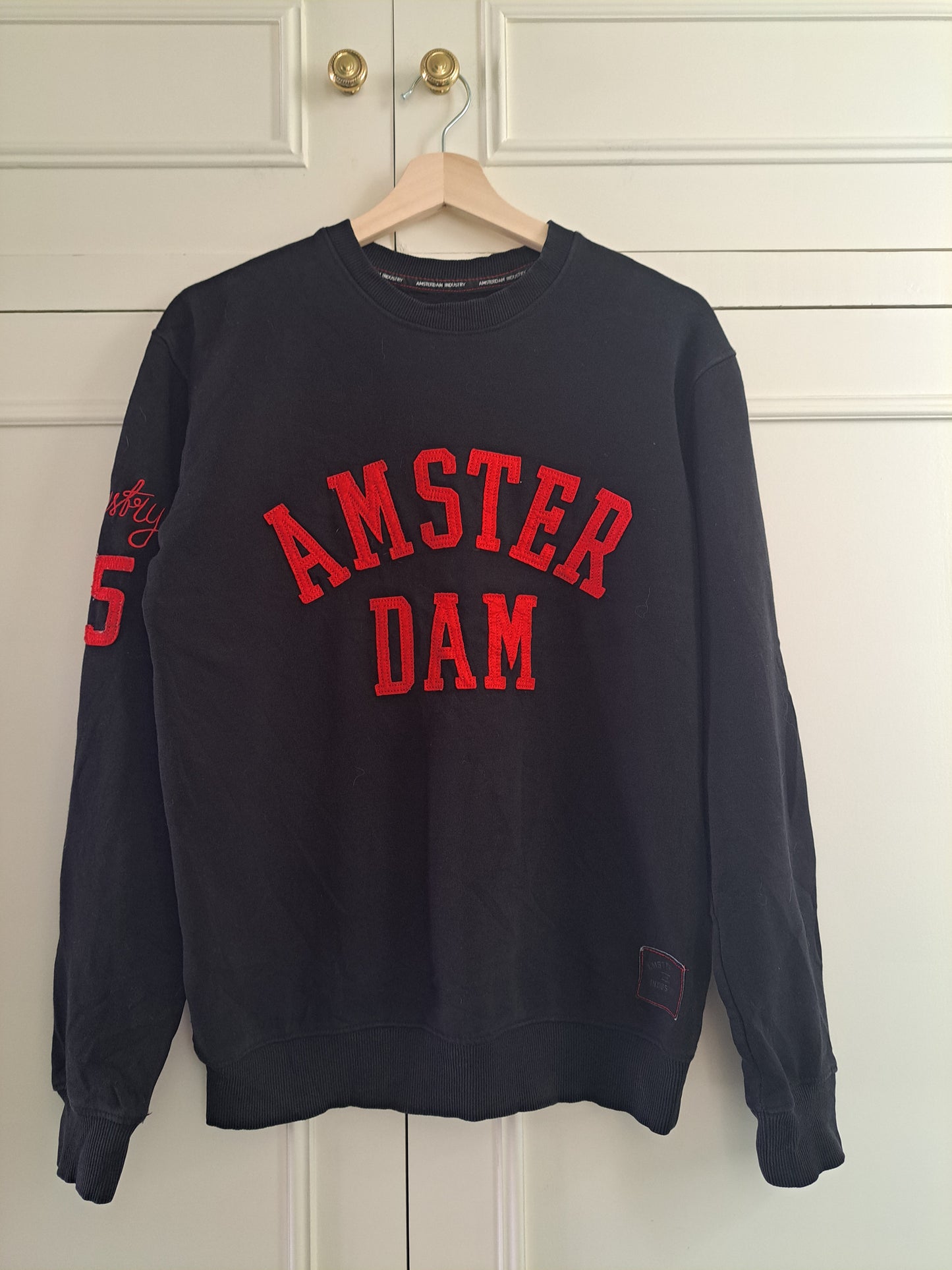 Amsterdam Industry Black Sweatshirt S Embroidered Logo Y2K Streetwear