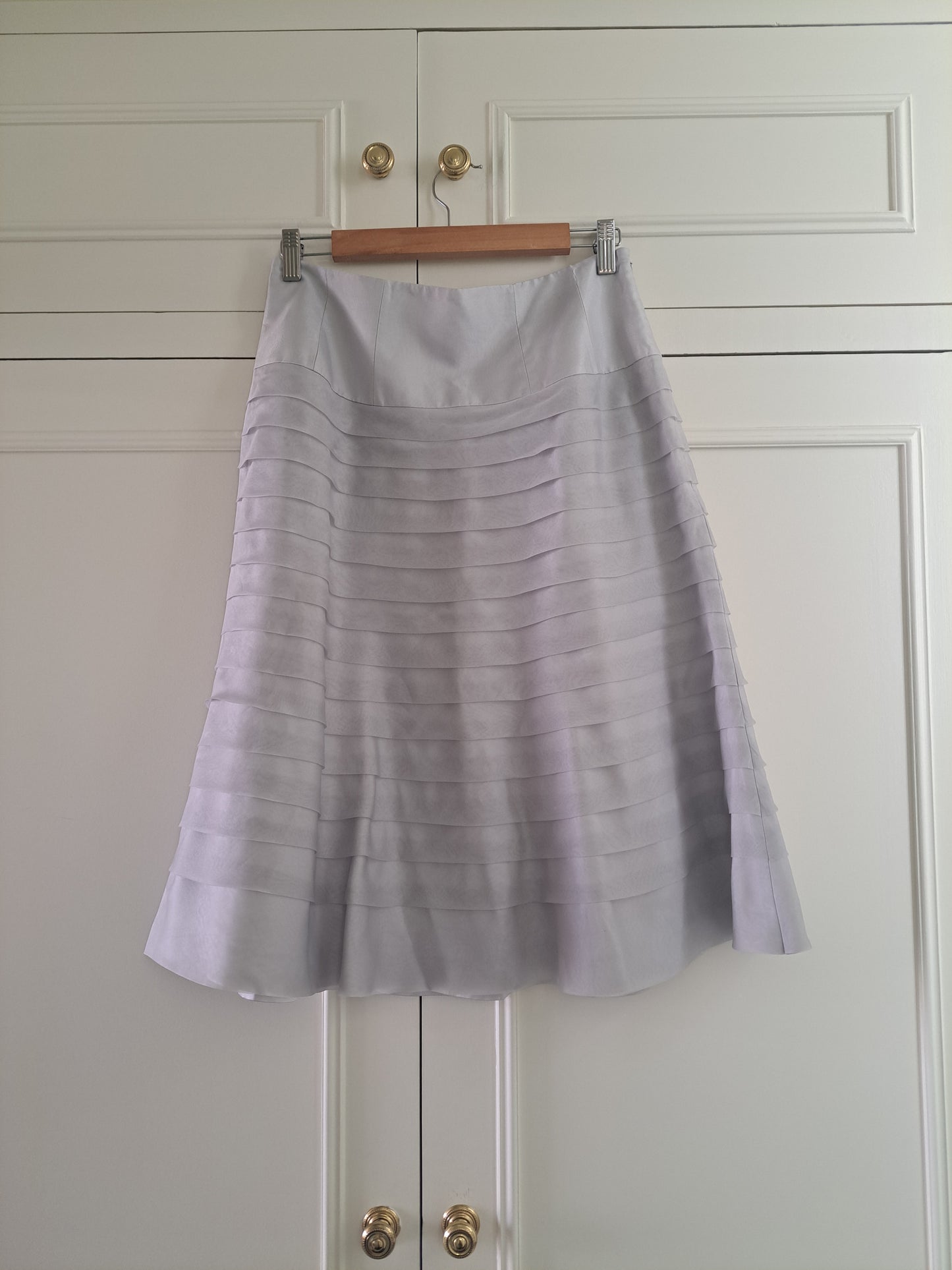 Episode Silver Grey A-Line Midi Skirt Size 14 Satin Occasion Skirt