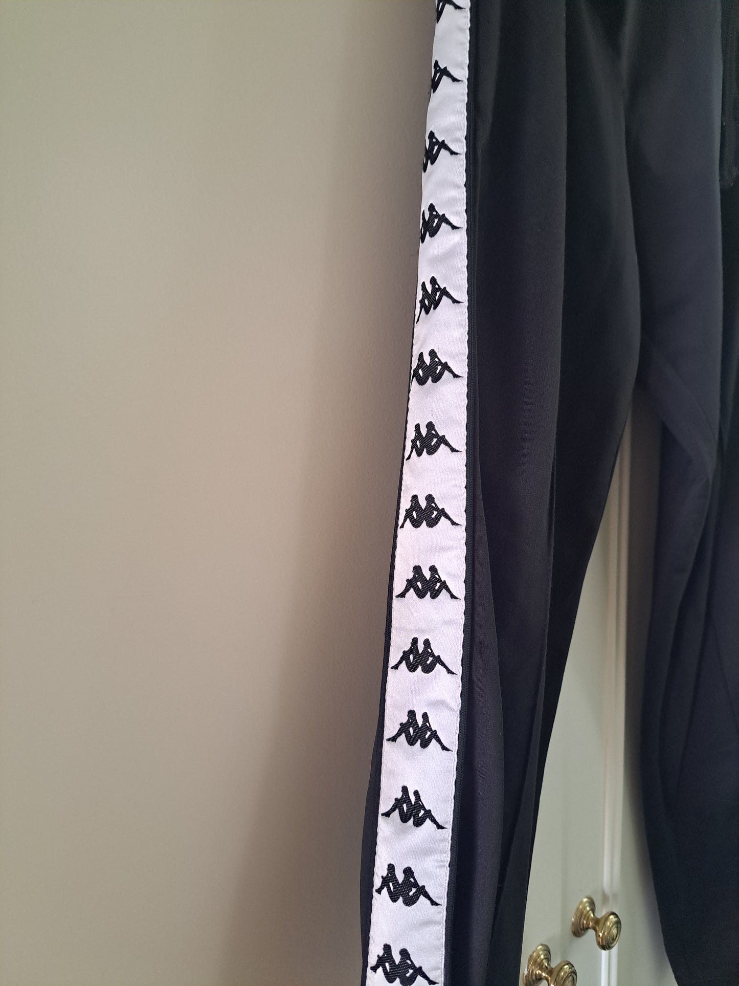 Kappa Black Track Pants Side Tape Joggers Y2K Sportswear Streetwear