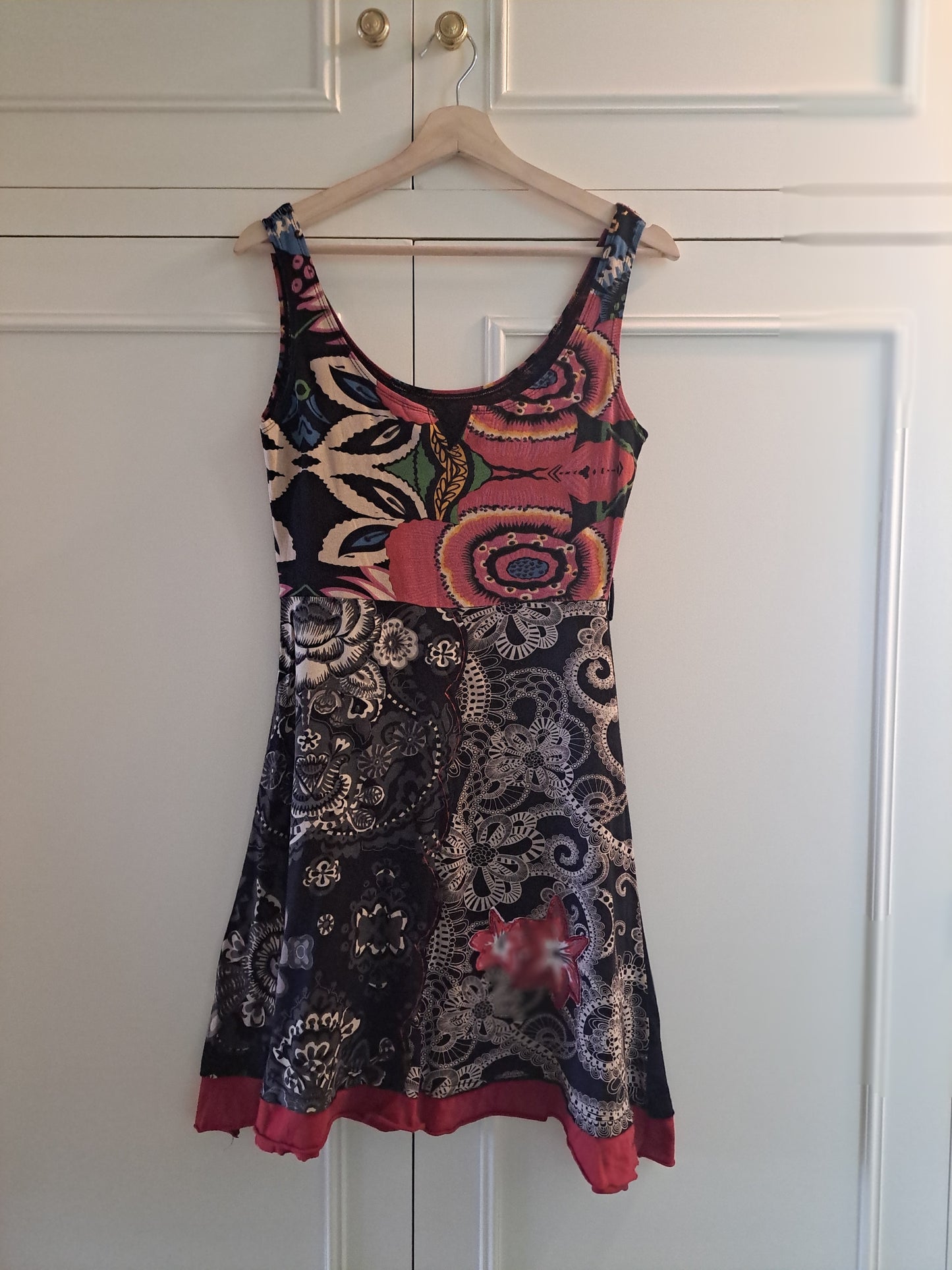 Y2K Desigual Abstract Print Sleeveless Dress Small Colourful Stretch Midi Dress