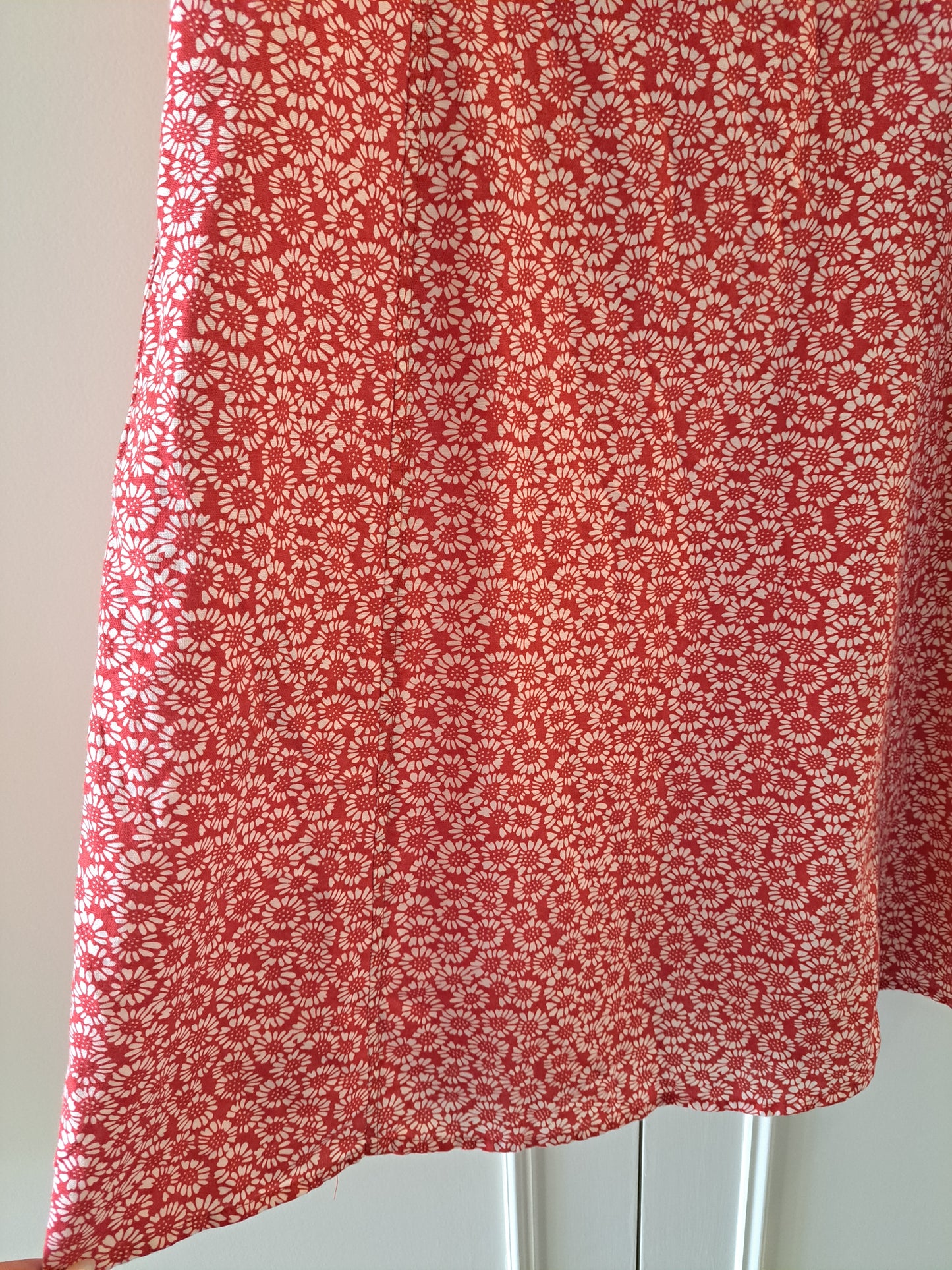 Kew 159 Red Floral Print Linen Blend Summer Dress Size 14