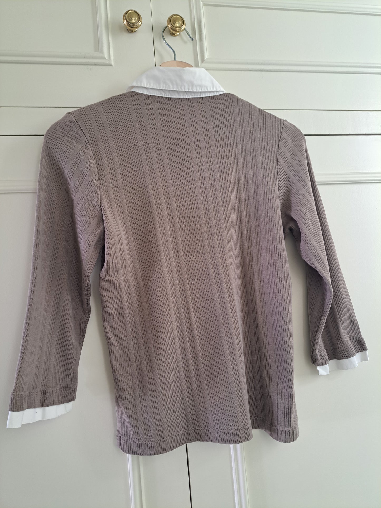 BHS Layered Look Ribbed Top Size 12 Taupe Beige 100% Cotton