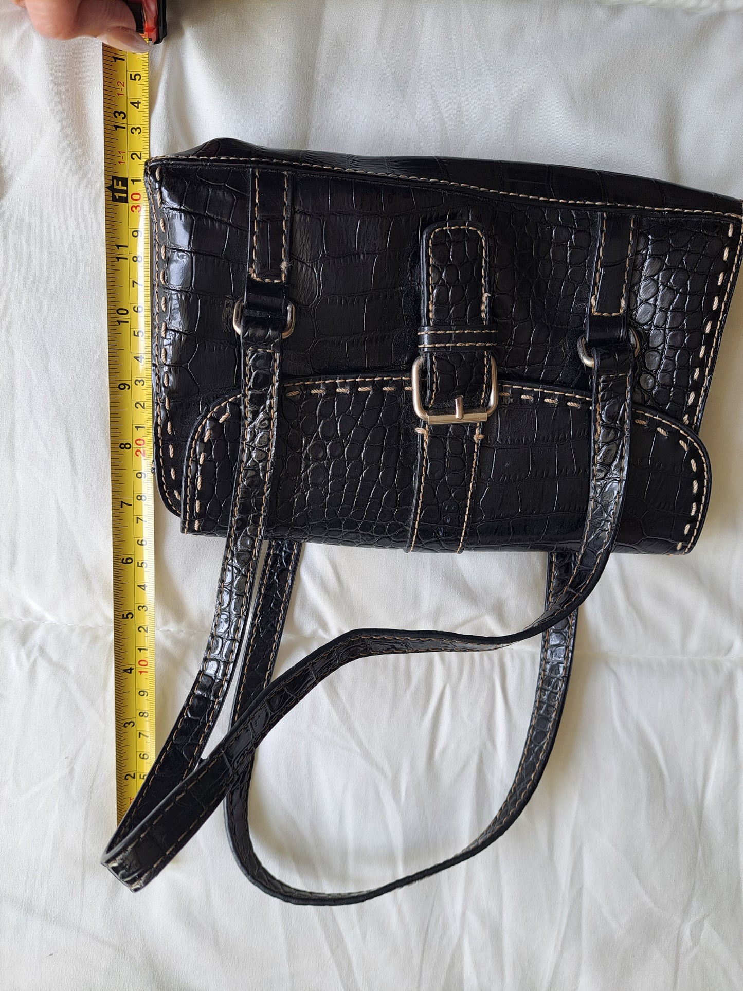 Black Croc Effect Shoulder Bag Mini Handbag