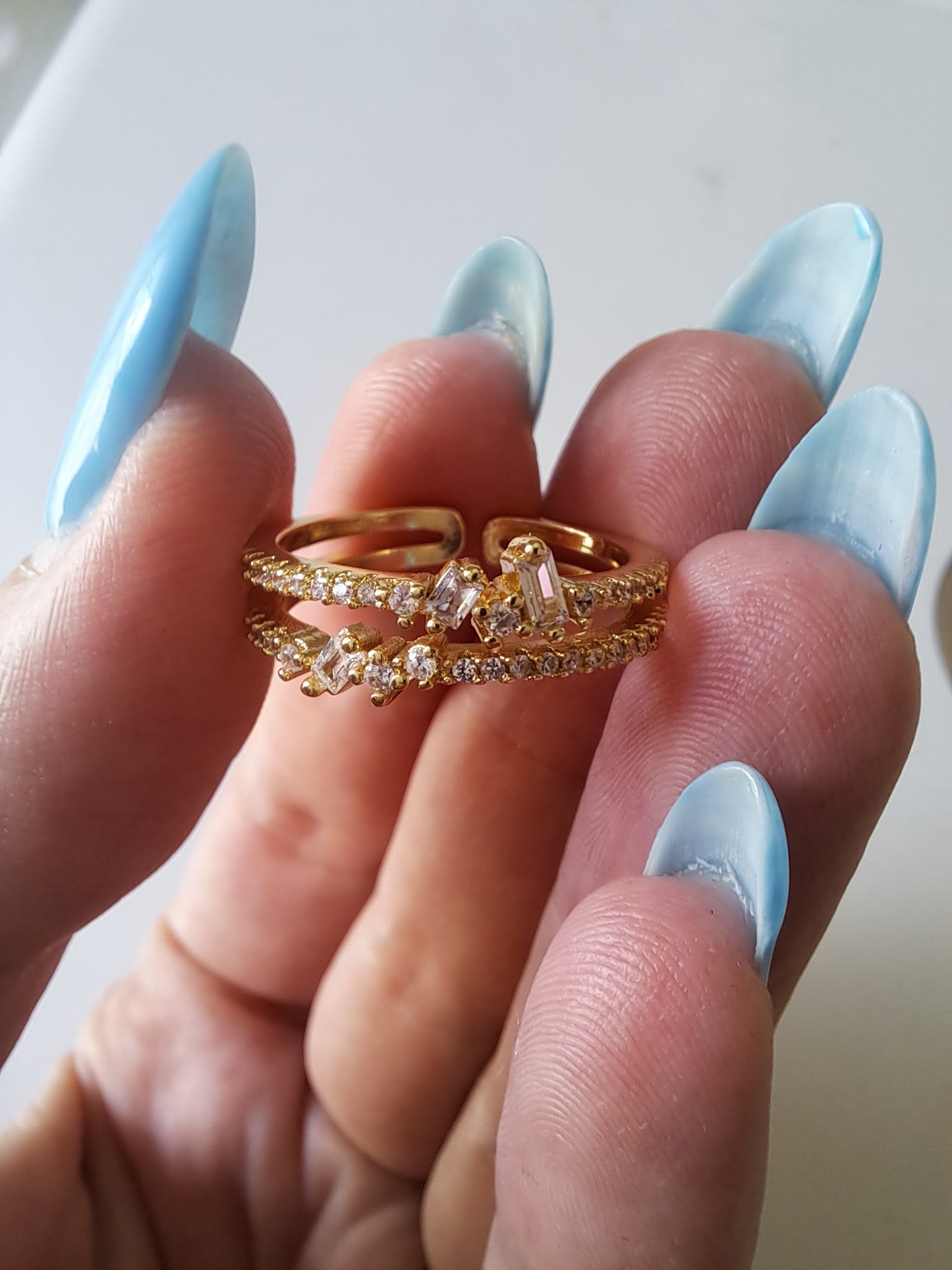 Gold Tone Adjustable CZ Wrap Ring Cubic Zirconia Statement Ring