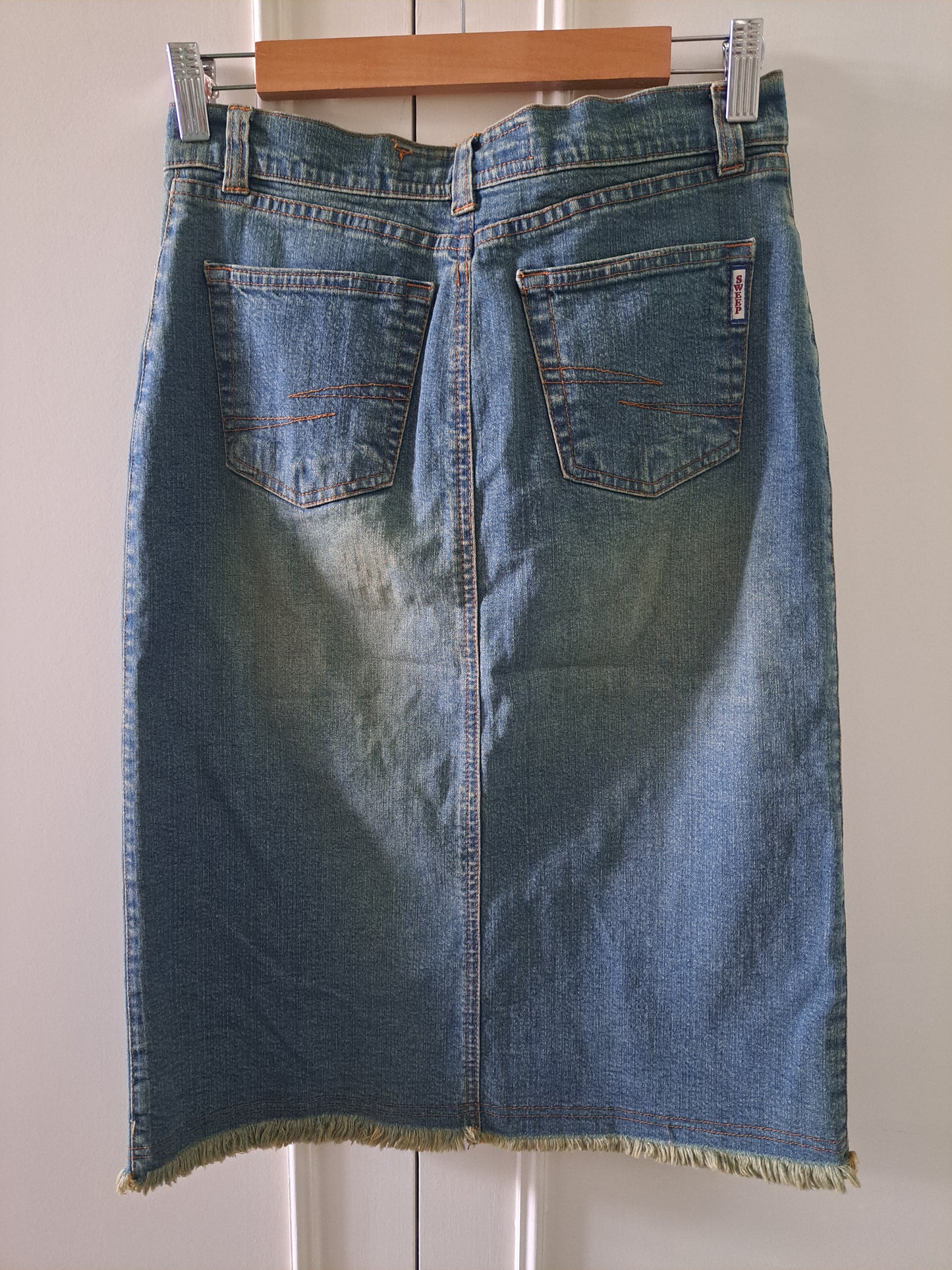 Sweep Jeans Denim Midi Skirt Made in Italy Size 32 Blue Jean Skirt