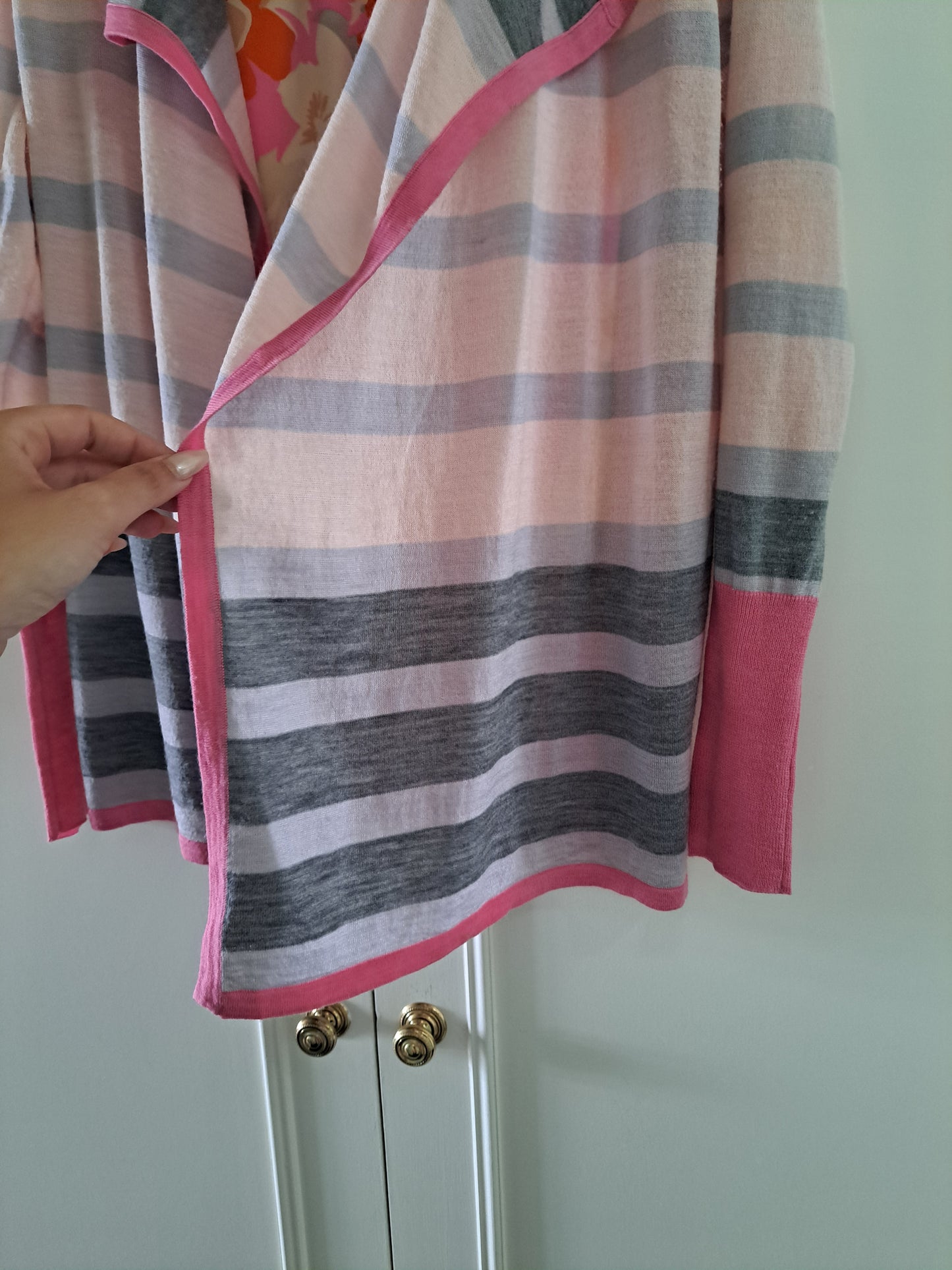 Clements Ribeiro Pink Floral Waterfall Cardigan XL Wool Blend Designer Knit