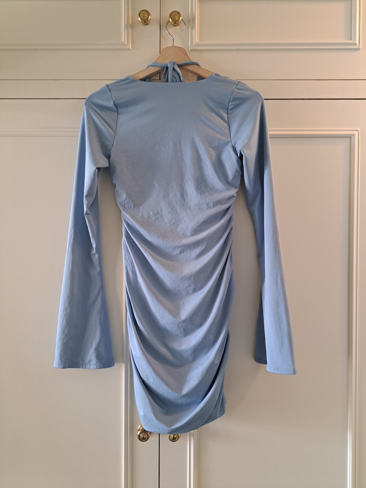 Oh Polly Blue Ruched Bodycon Midi Dress UK 10 Cut Out Occasion Dress