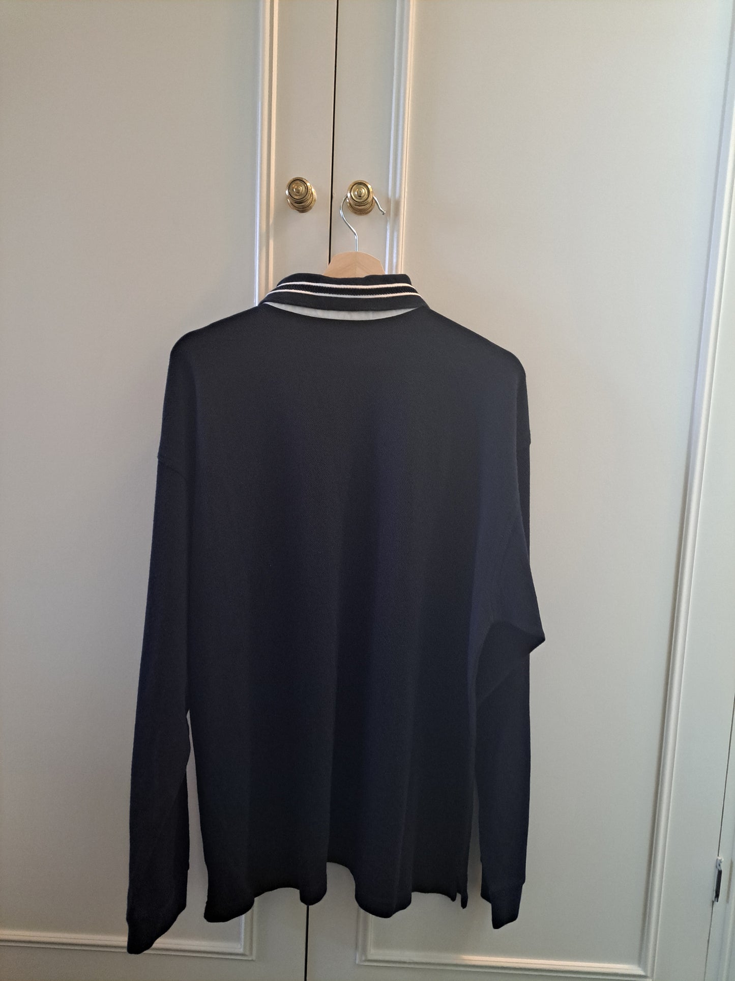 Champion Vintage Style Long Sleeve Polo Shirt Navy Size XL