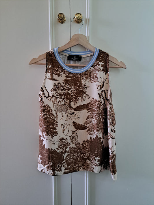 Collision Milano Toile Print Sleeveless Top Brown Scenic Graphic Tank Top