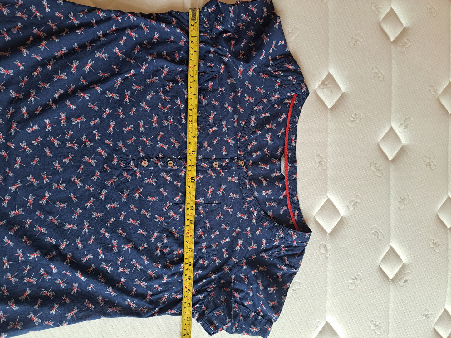 M&S Woman Dragonfly Print Blouse Size 16 Navy Short Sleeve Top