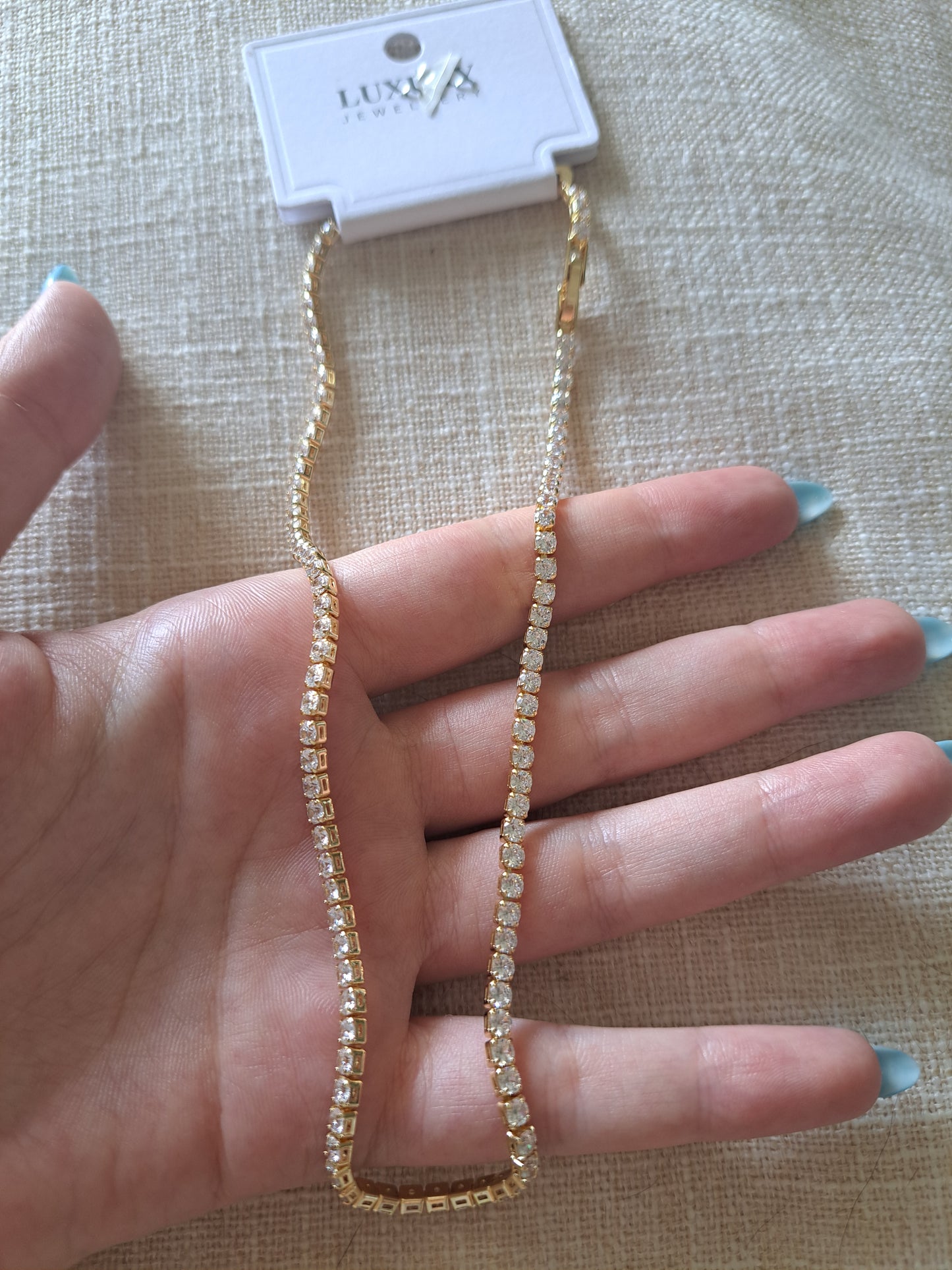 Gold Tone Tennis Necklace CZ Stone Chain Minimalist Sparkly Jewellery