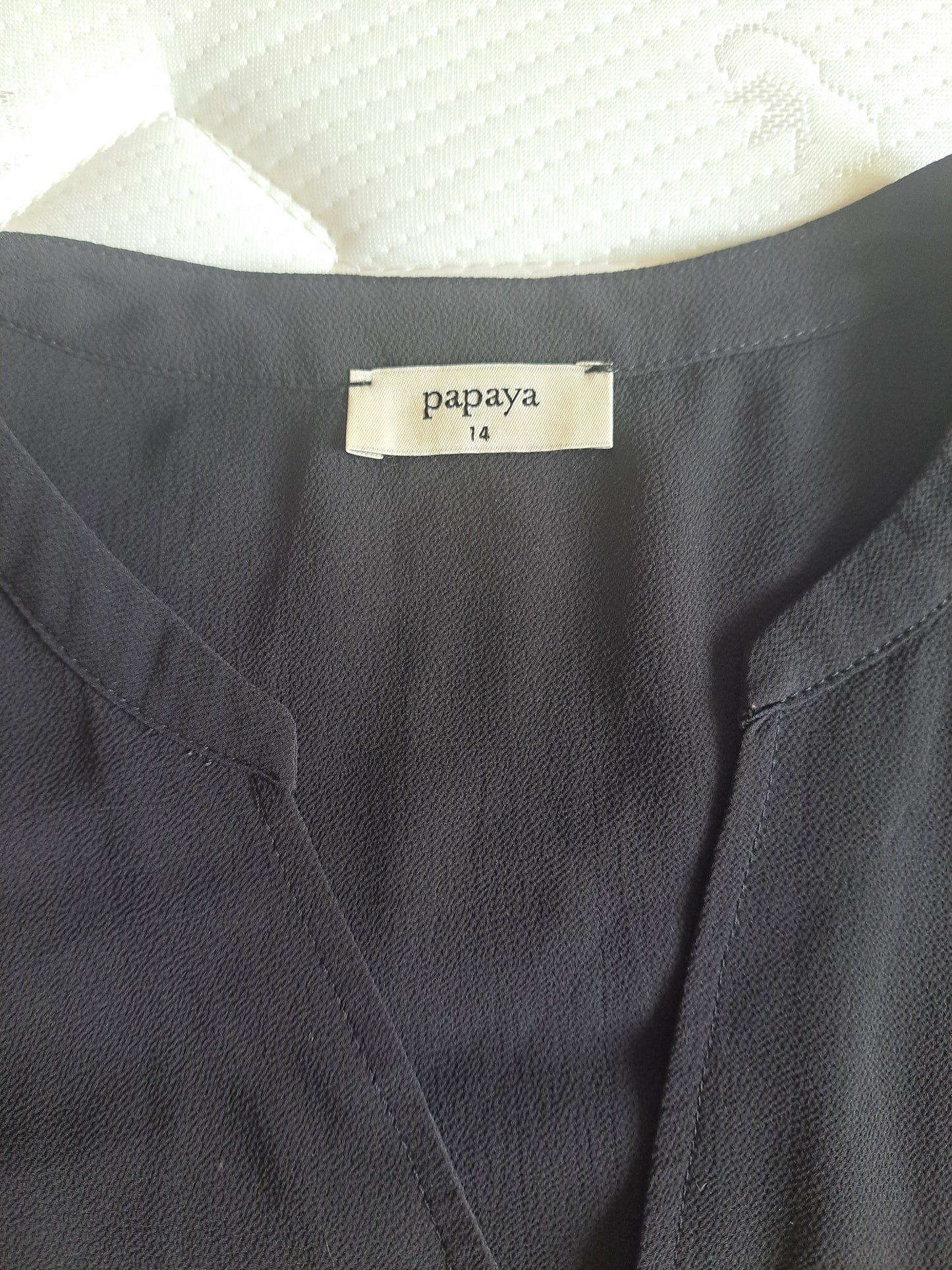 Papaya Black Zip Neck Tunic Top Size 14 Minimalist Short Sleeve Blouse