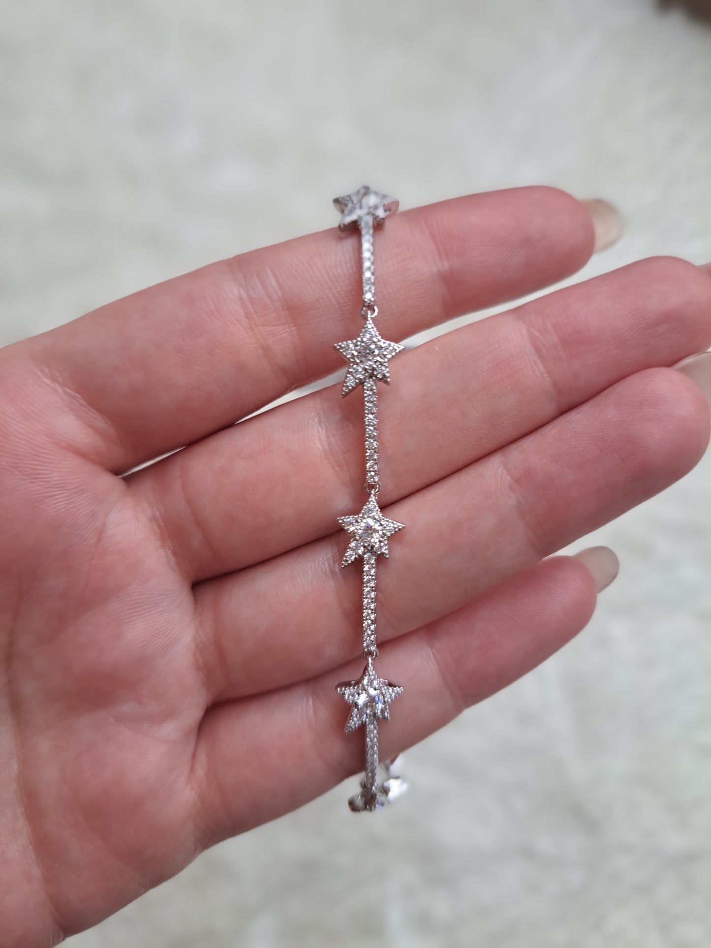 Silver Tone Star Bracelet CZ Stone Tennis Celestial Sparkly Jewellery