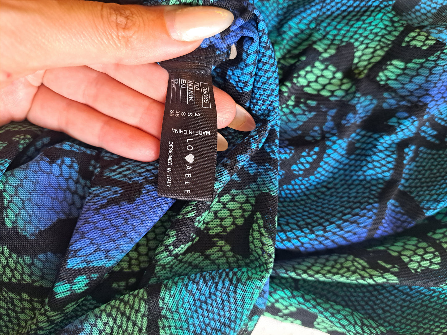 Lovable Snake Print Maxi Dress UK 8 Blue Green Long Sleeve Made in Italy