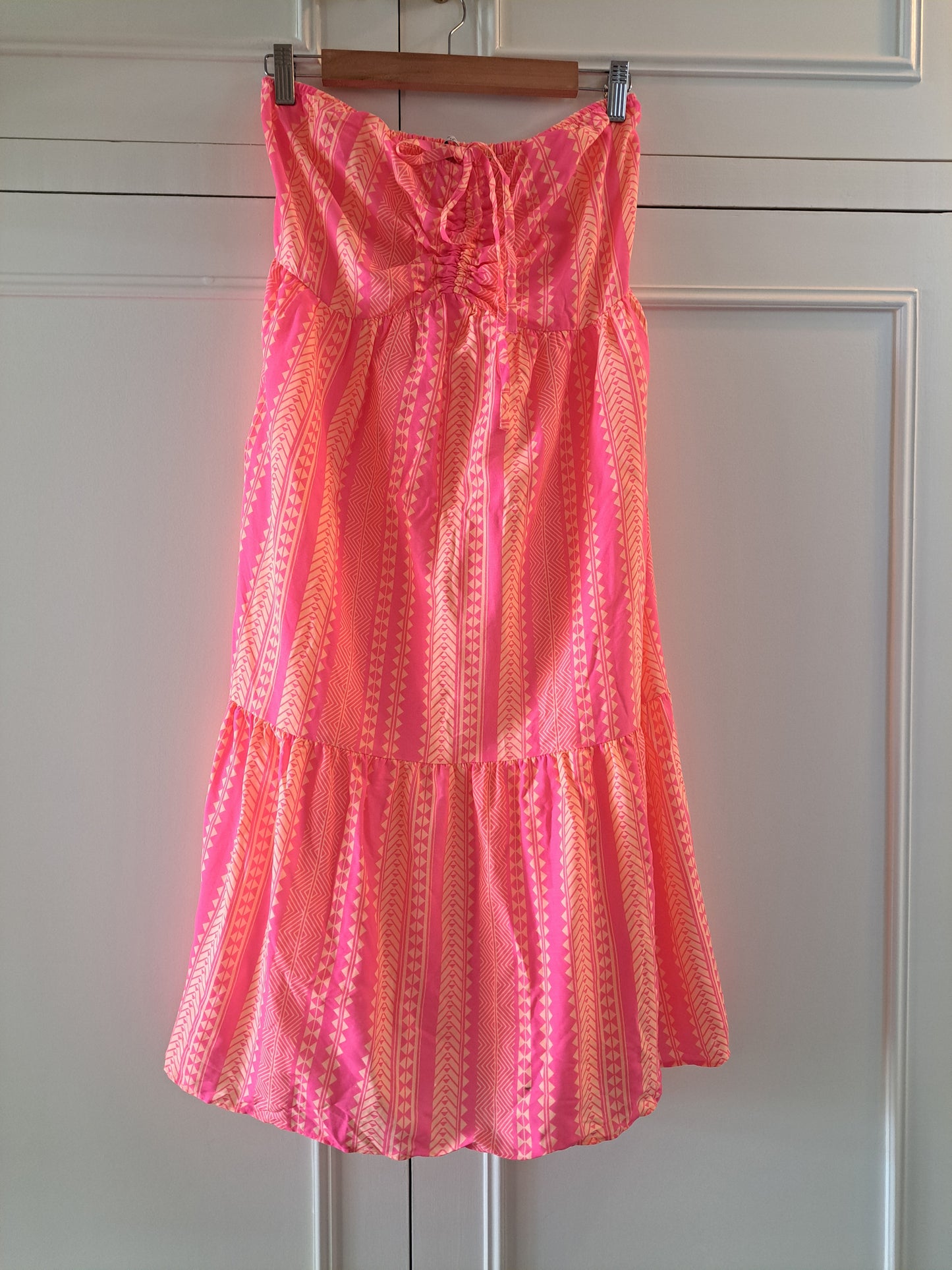 Papaya Pink Maxi Dress Boho Summer Dress Shirred Bandeau Dress Size 12