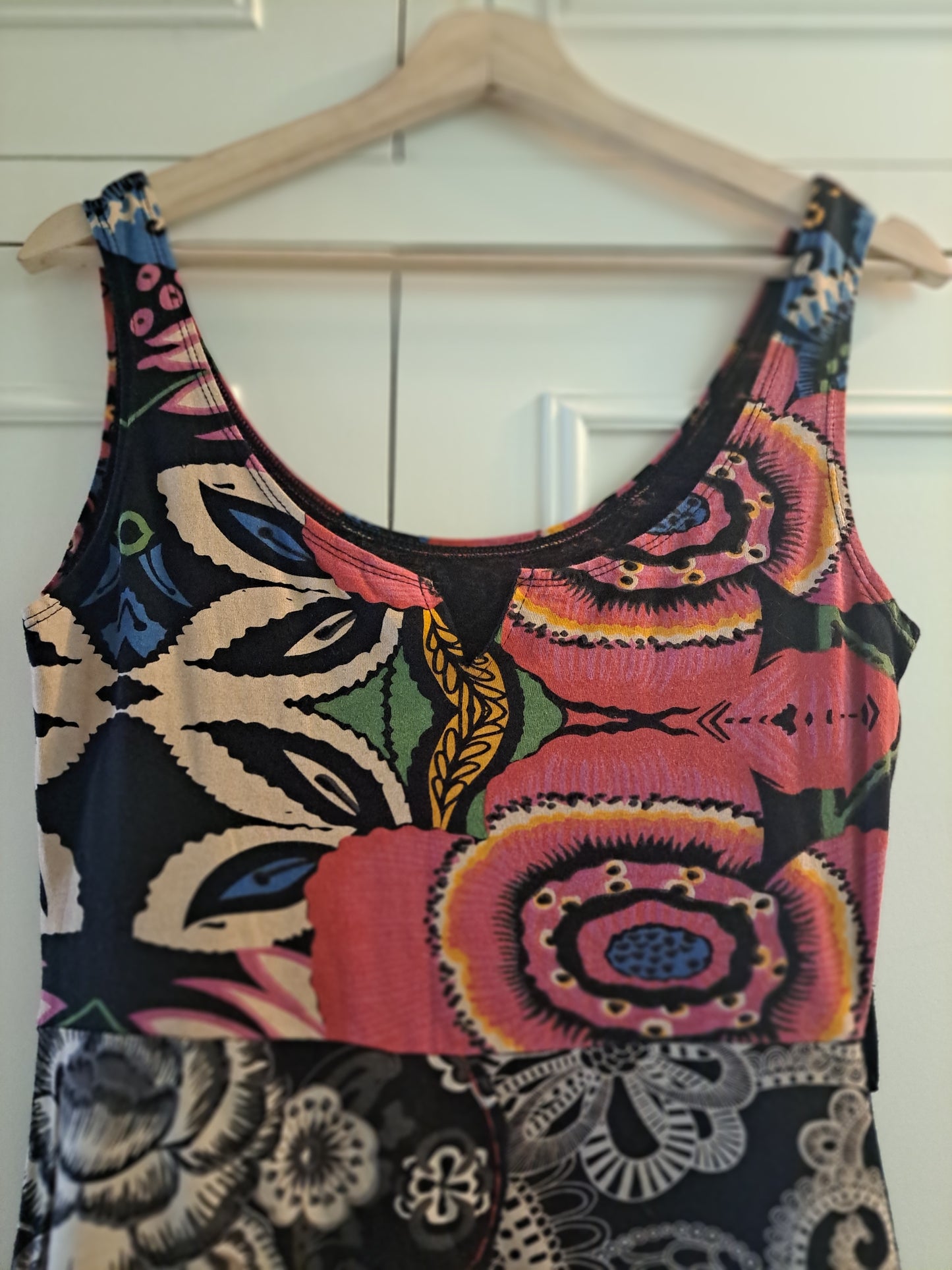 Y2K Desigual Abstract Print Sleeveless Dress Small Colourful Stretch Midi Dress