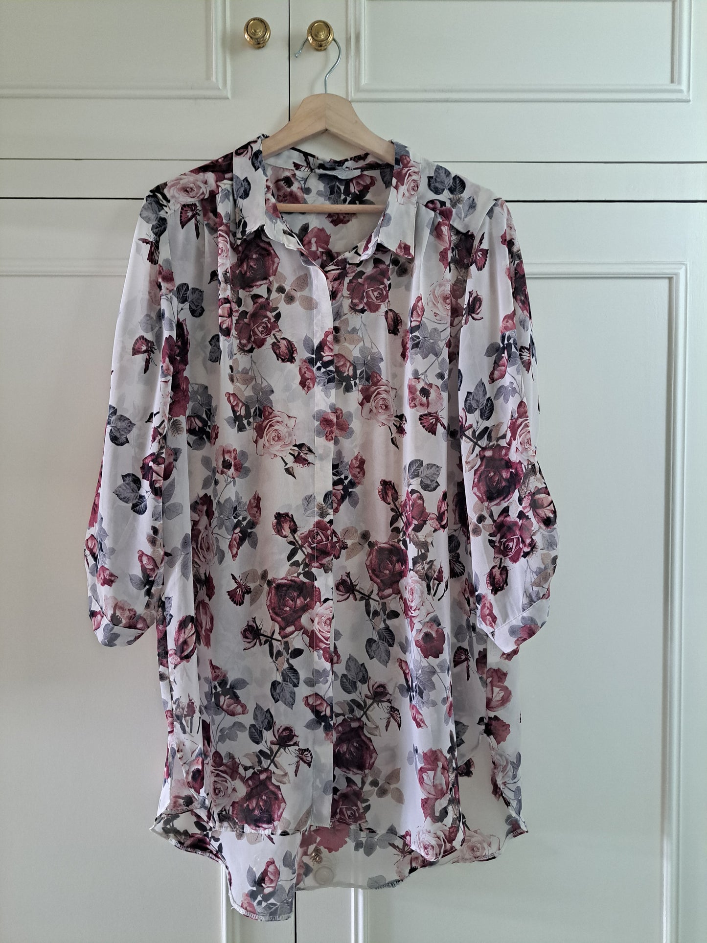 K&D Floral Chiffon Blouse Size 20 Sheer Rose Print Longline Top