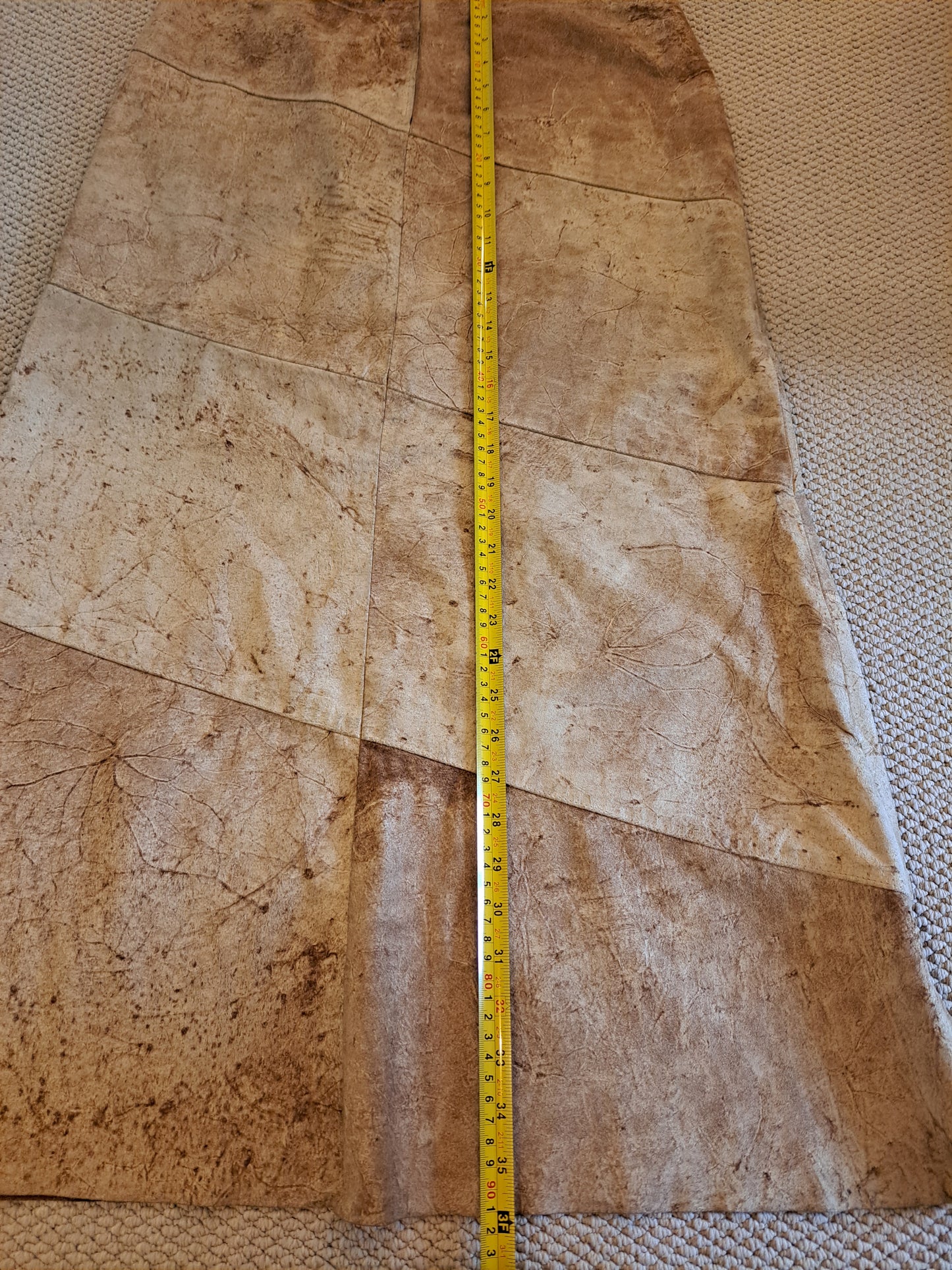 Conbipel Genuine Leather Maxi Skirt Size 44 Made in Italy Patchwork A Line Skirt