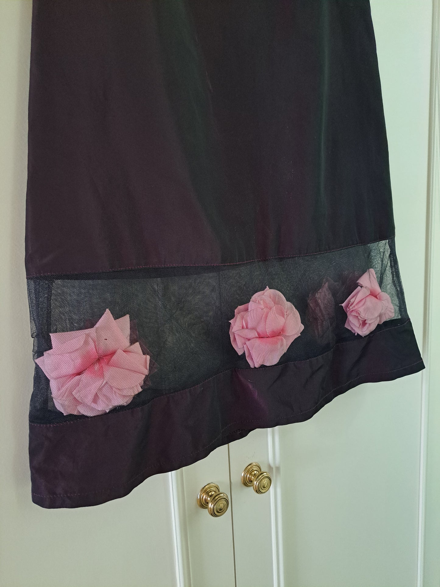 Le Complici Purple Satin A-Line Midi Skirt Size S Floral Appliqué Made in Italy