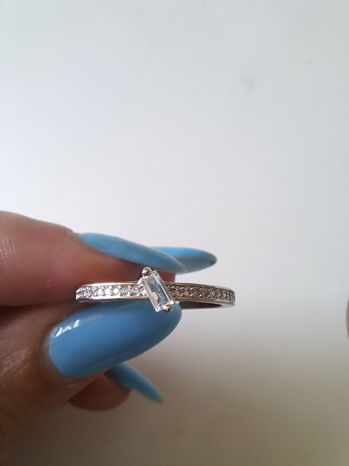 Silver Tone Adjustable CZ Ring Cubic Zirconia Baguette Ring Minimalist