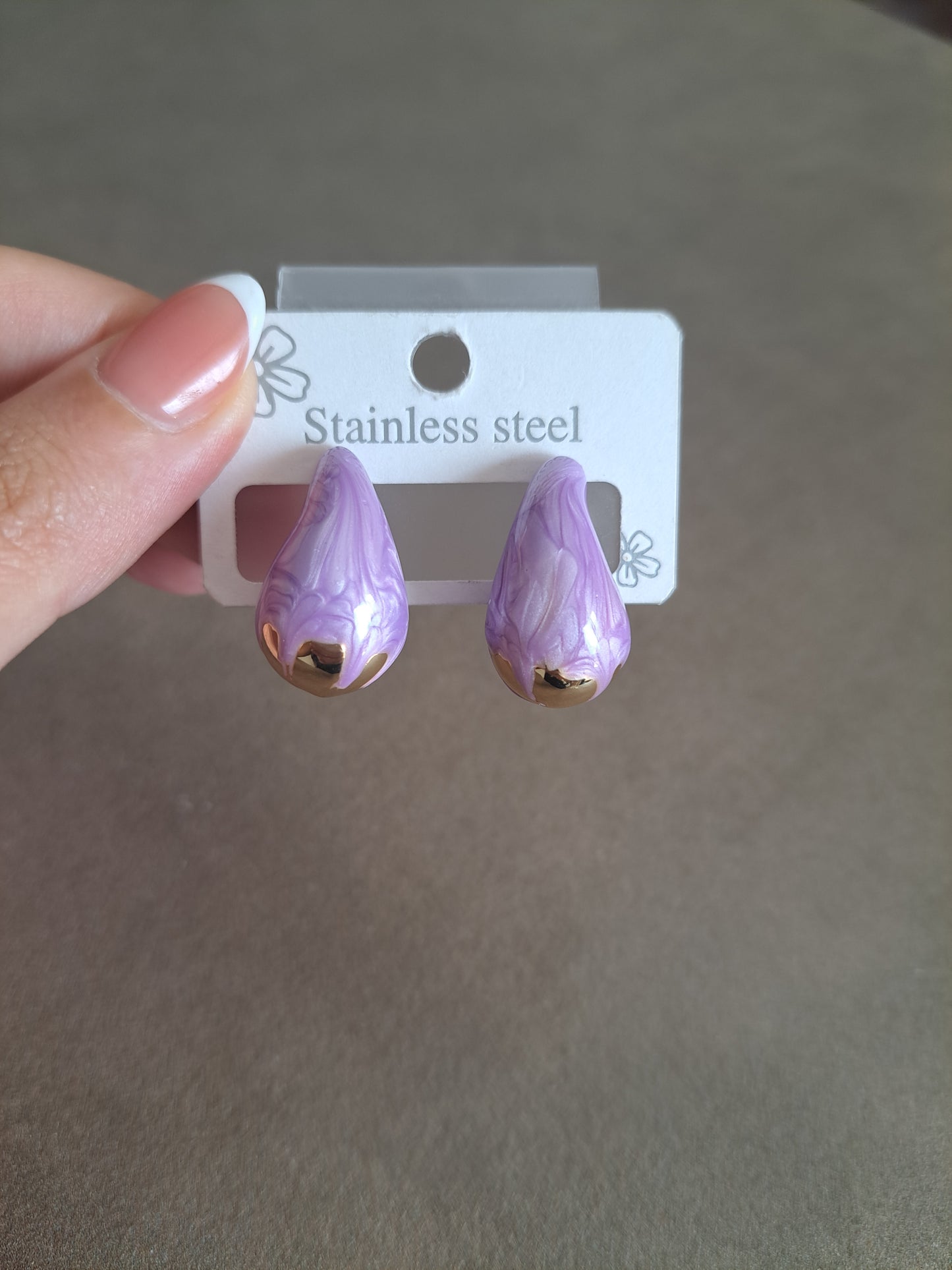 Stainless Steel Purple Flower Bud Stud Earrings Floral Statement Earrings