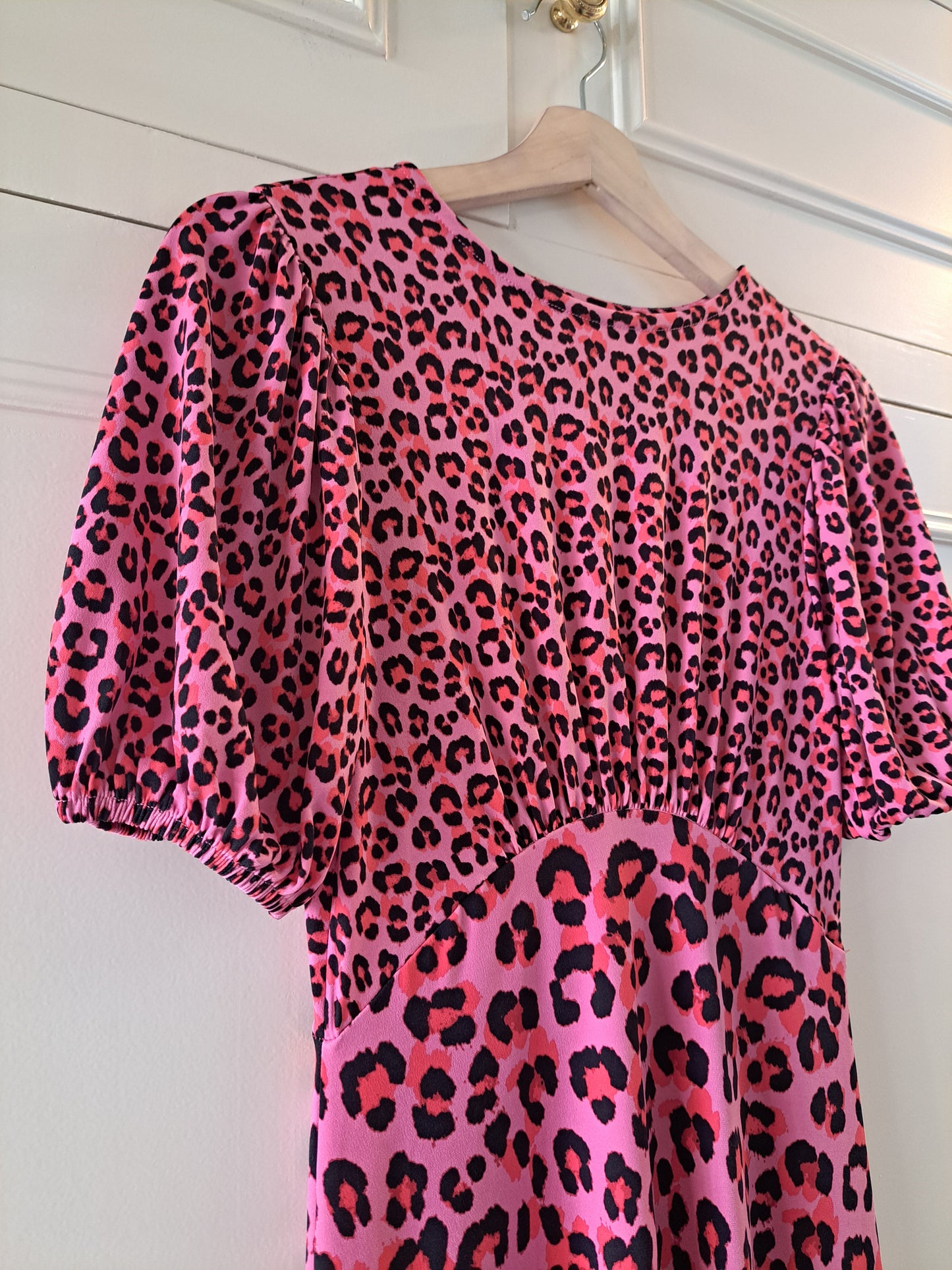 Lipsy Pink Leopard Print Midi Dress Short Sleeve Skater Dress Size 8