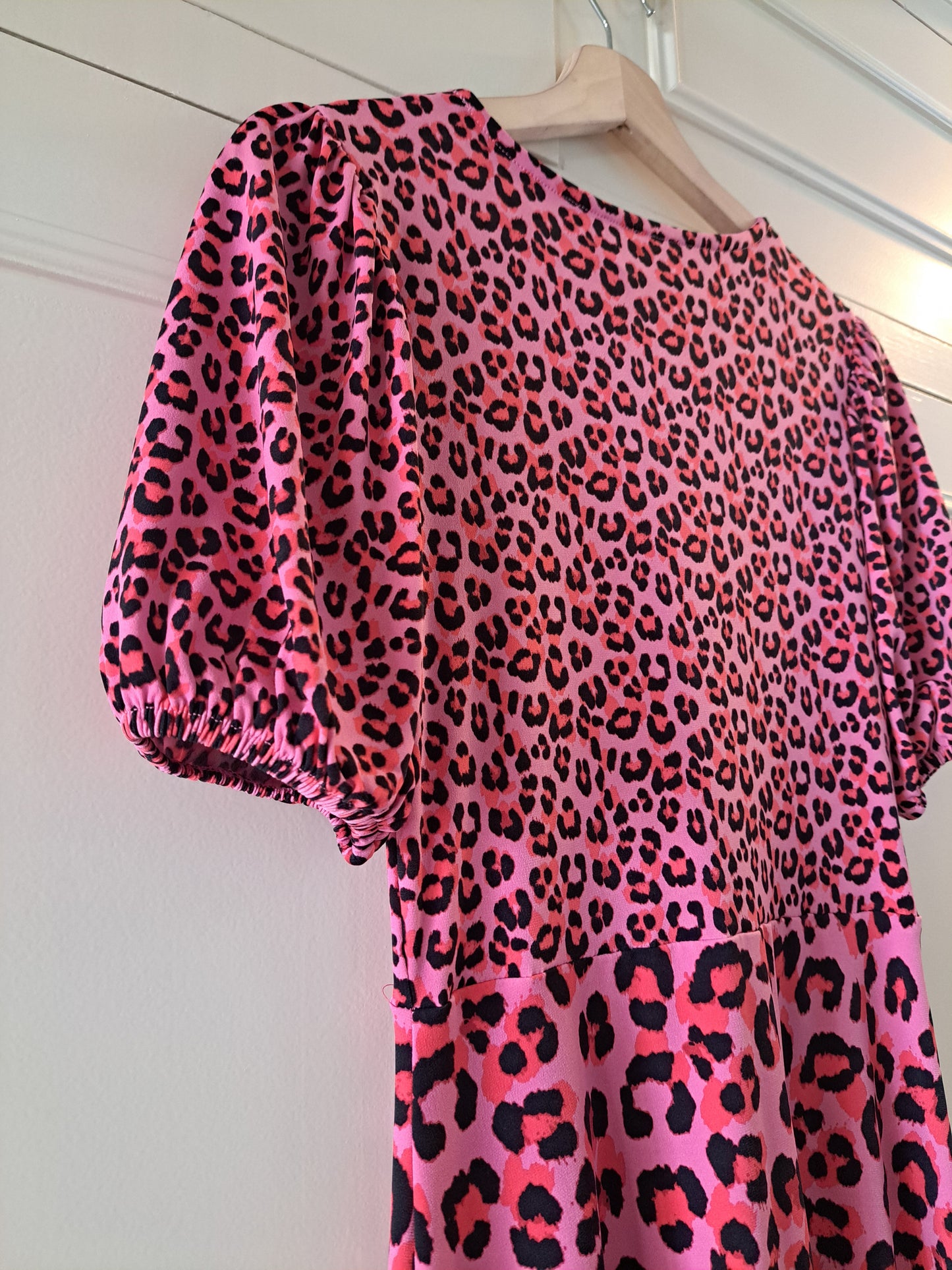 Lipsy Pink Leopard Print Midi Dress Short Sleeve Skater Dress Size 8