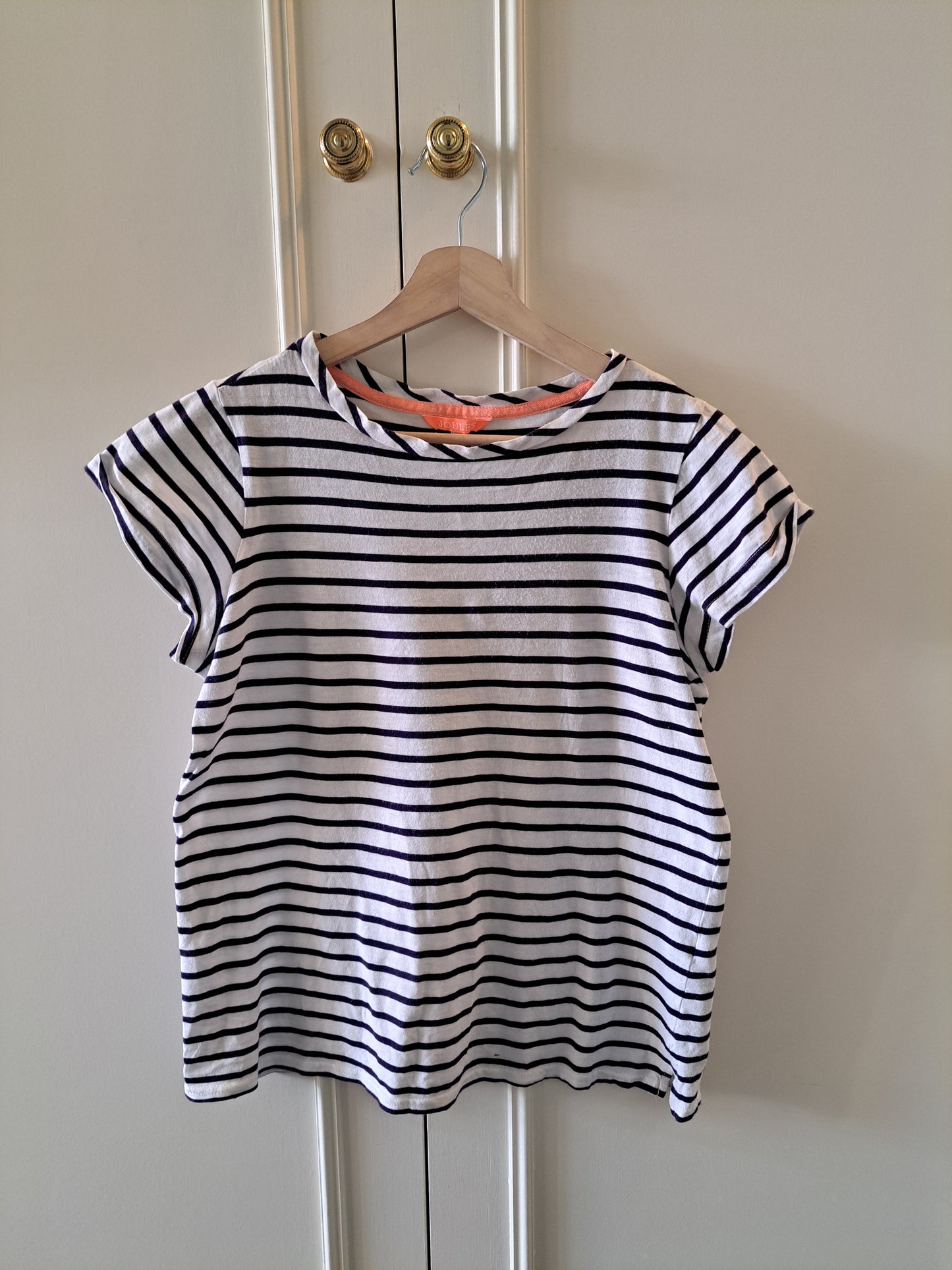 Joules Navy & White Stripe T-Shirt UK 12 Casual Breton Top