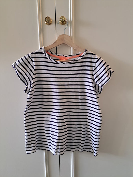 Joules Navy & White Stripe T-Shirt UK 12 Casual Breton Top